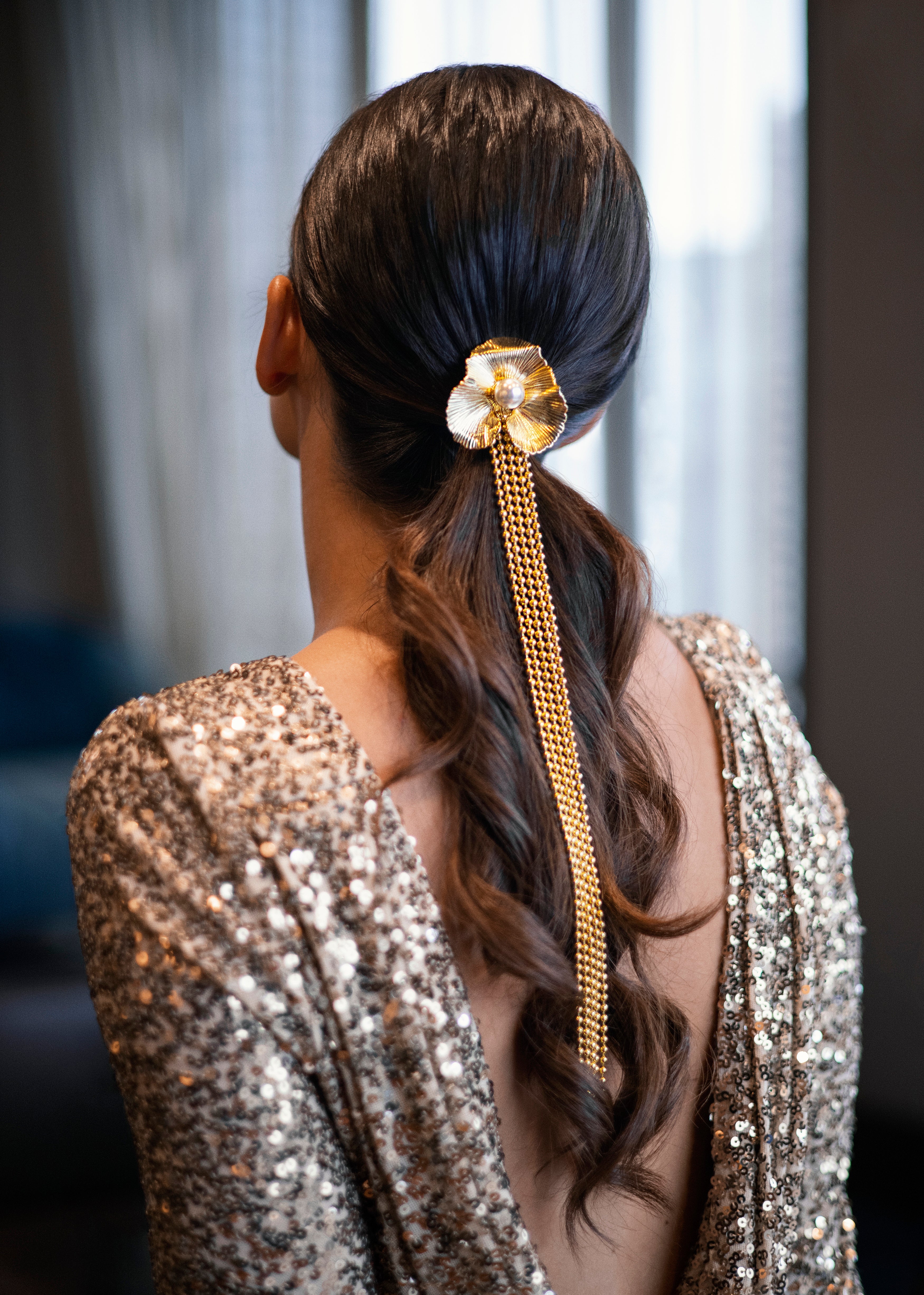 Violet Pearl Chain Clip - Elegant Hair Accessory for Women, Girls | Perfect for Weddings, Parties & Everyday Wear