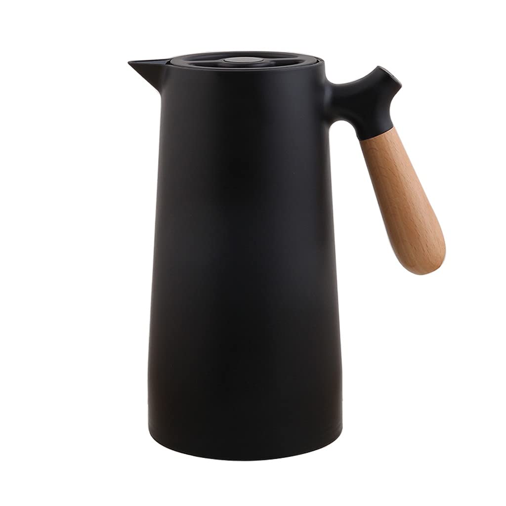 Premium 1L Large Capacity Nordic Insulated Thermos - Stainless Steel Vacuum Flask with Glass Liner for Hot & Cold Beverages - Perfect for Home, Office, Travel & Outdoor Adventures (Black)