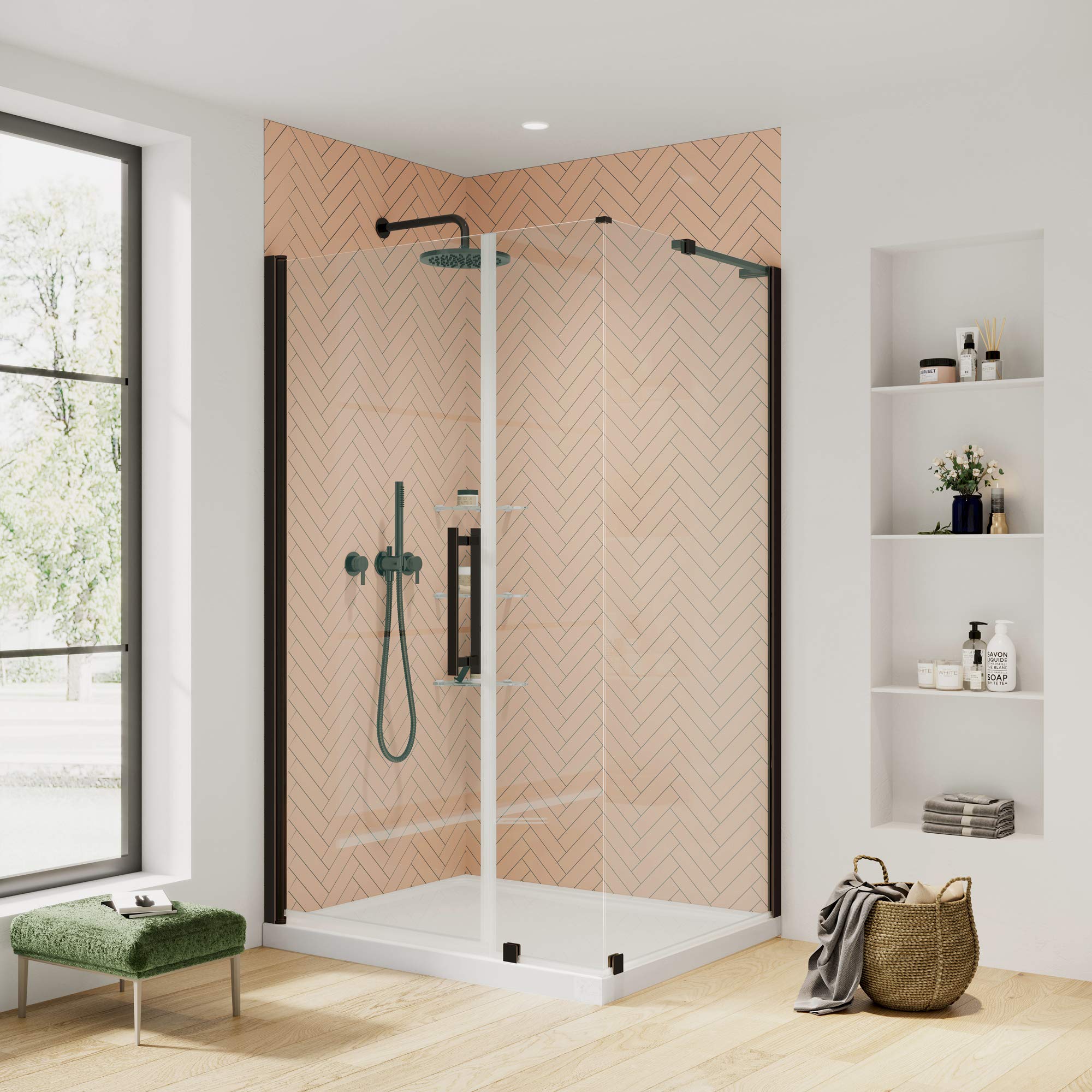 OVE Decors Pasadena Frameless Corner Pivot Shower Door 48