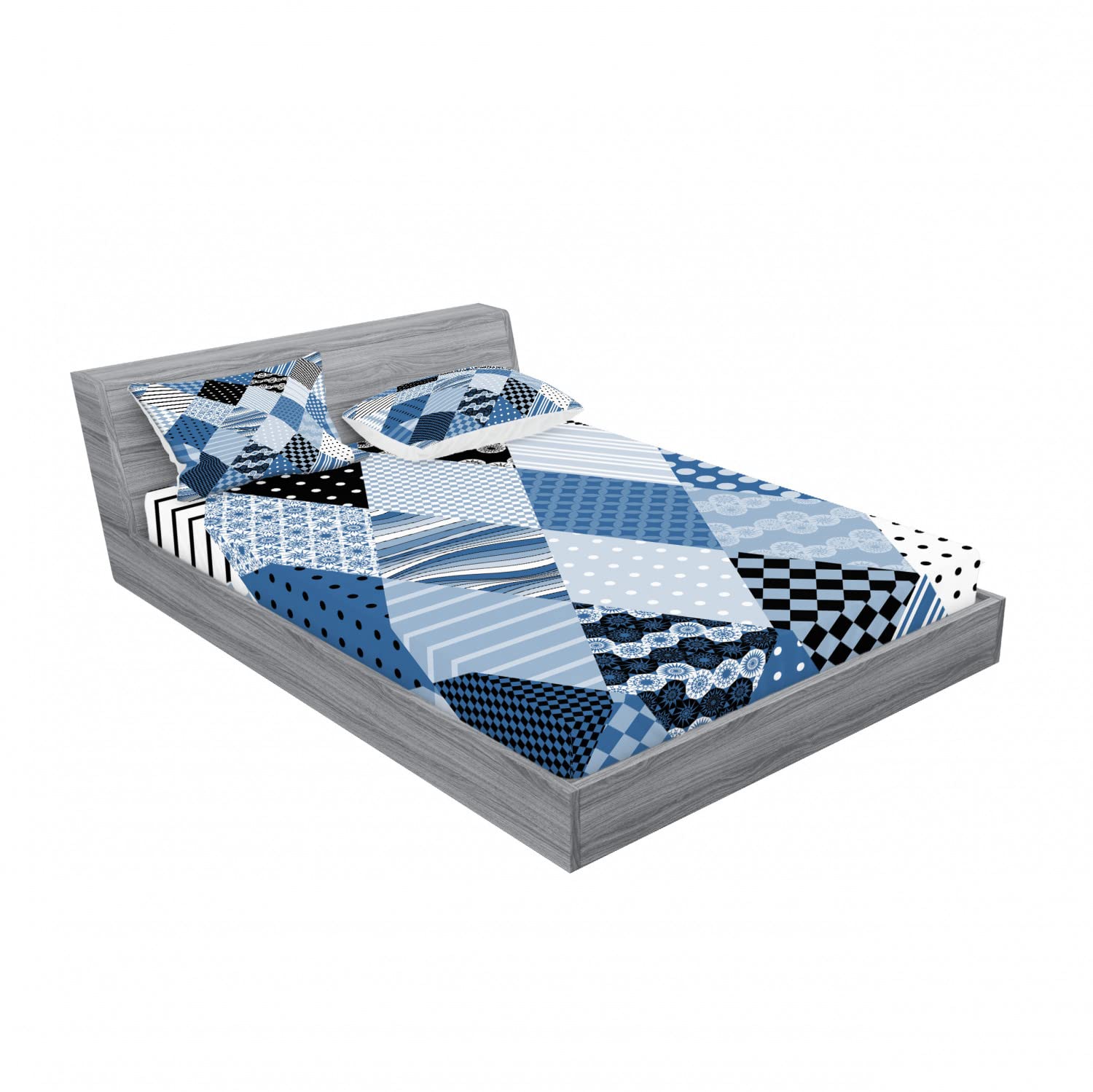 Ambesonne 2-Pack Geometric Fitted Sheet & Pillow Sham Set - Diamond Patchwork Design, 4-Piece Bedding Decor (2 Twin XL Fitted Sheets & 4 Pillow Covers) - Black & Blue - Perfect for Dorm Rooms, Guest Beds & Modern Home Decor