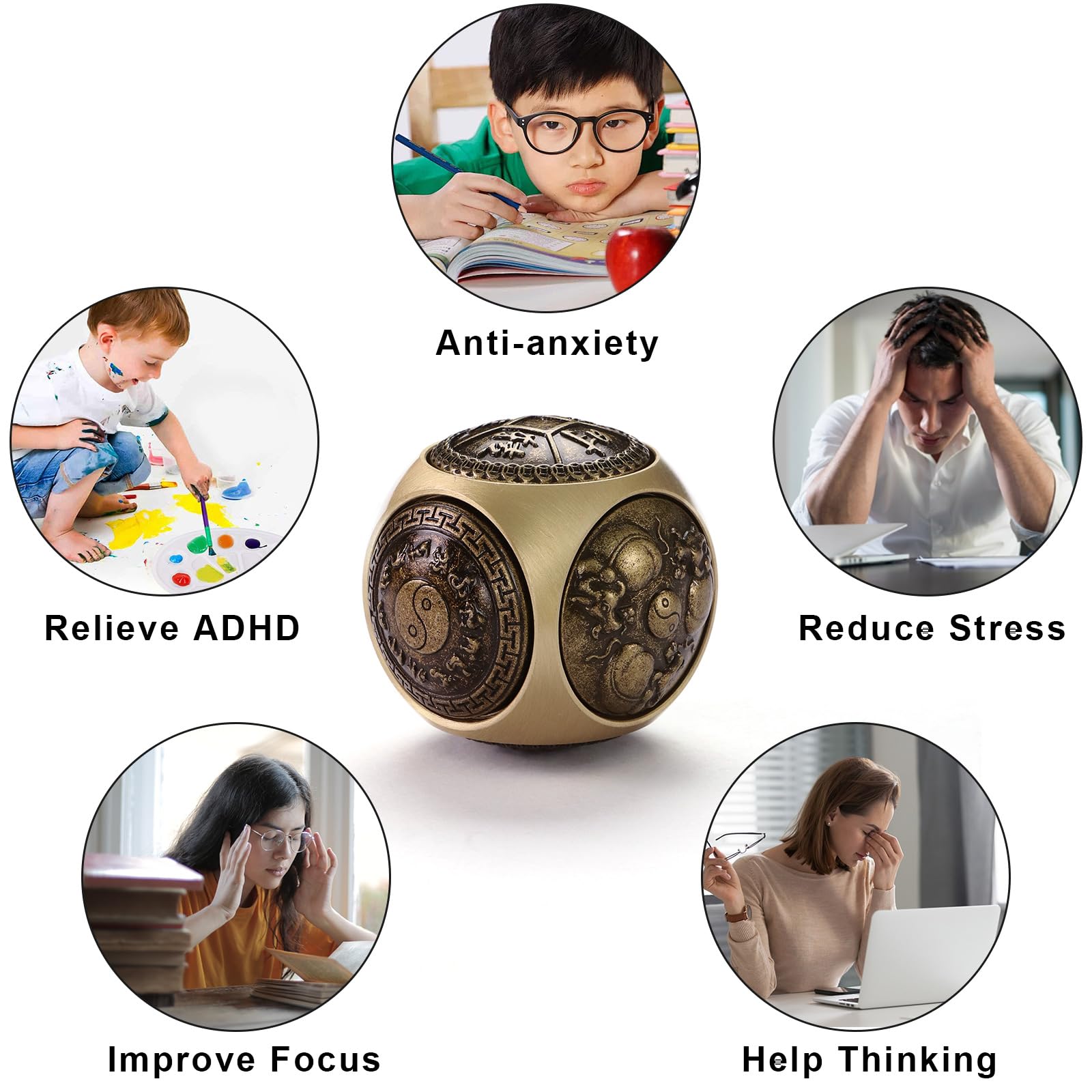 Premium Brass Hexahedral Fidget Spinner for Adults - Anti-Anxiety Stress Relief Hand Toy, 6-Sided Decompression Desk Spinner for Office, Study & Focus - Portable ADHD Sensory Toy for Anxiety Relief & Concentration