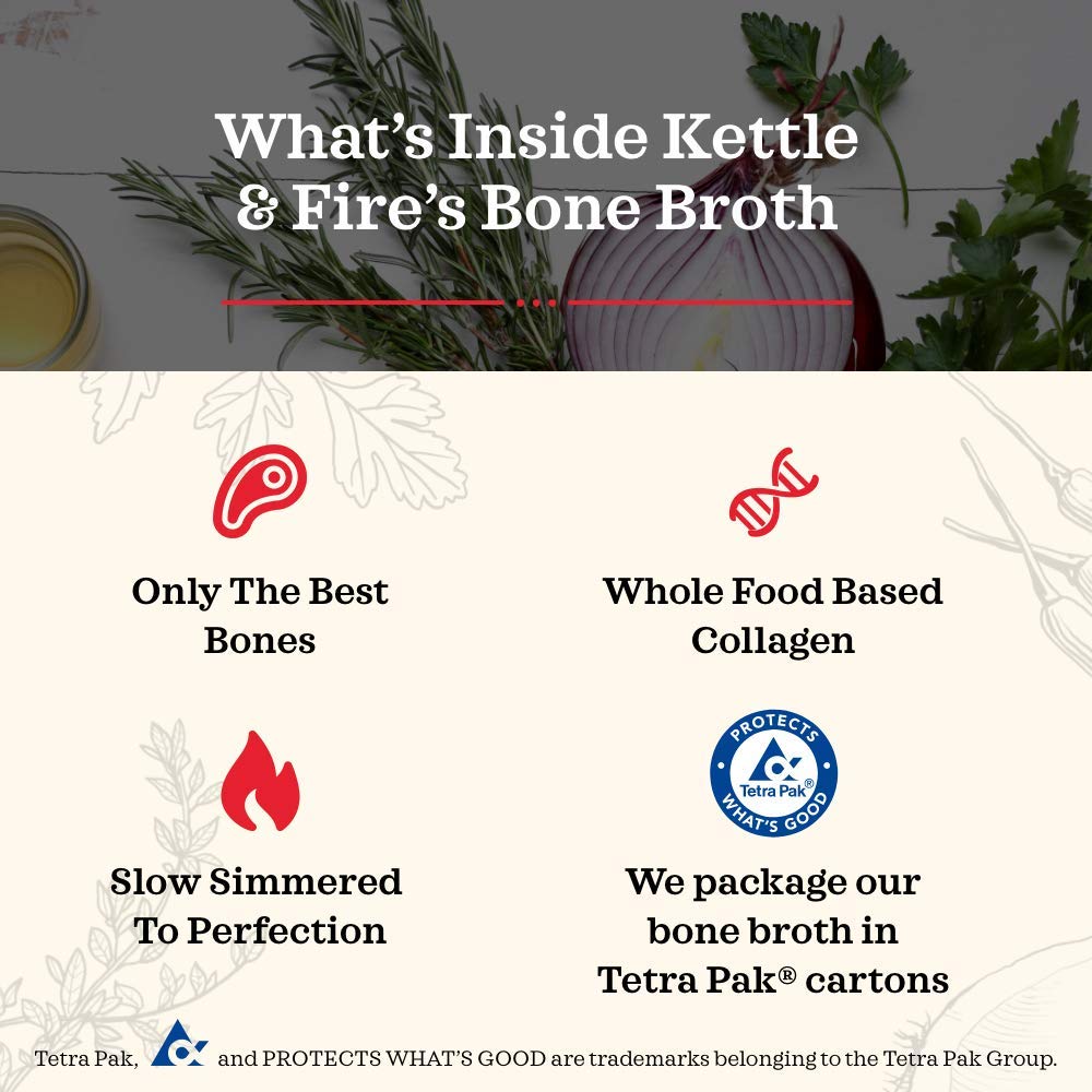 Kettle and Fire Chicken Bone Broth Soup - Pack of 6 (16.9 oz each) | Keto, Paleo & Whole30 Approved | Gluten Free with 10g Protein & Collagen | Perfect for Soups, Cooking & Healthy Lifestyle
