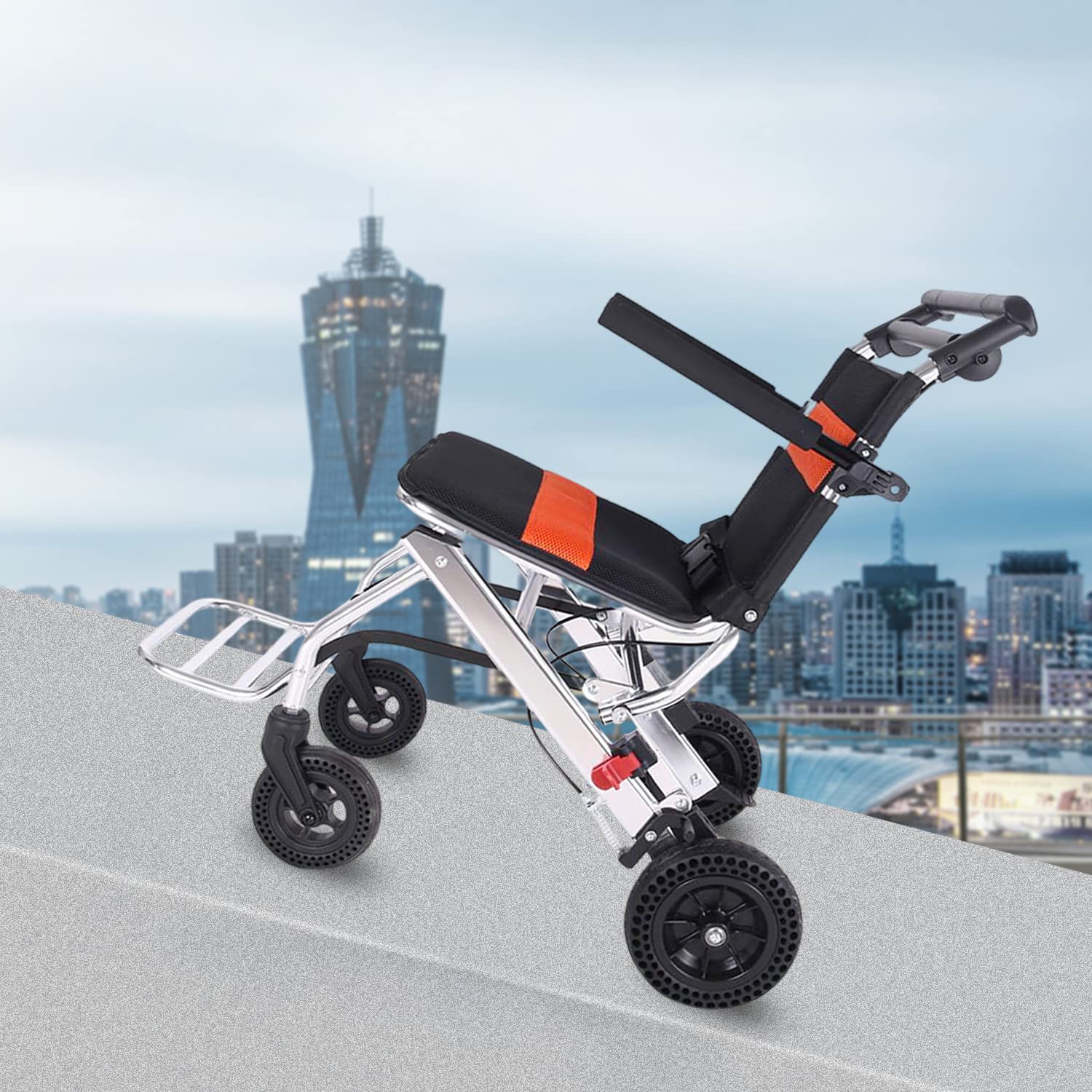 Lightweight Folding Wheelchair for Adults & Seniors - Portable Travel Wheelchair with Hand Brake, Aluminum Alloy Frame - Ideal for Air Travel, Shopping, and Outdoor Activities