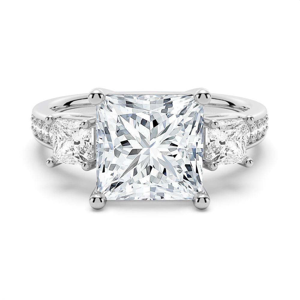 Three Stone Princess Cut Moissanite Engagement Ring for Women – Perfect for Proposals, Weddings & Anniversaries
