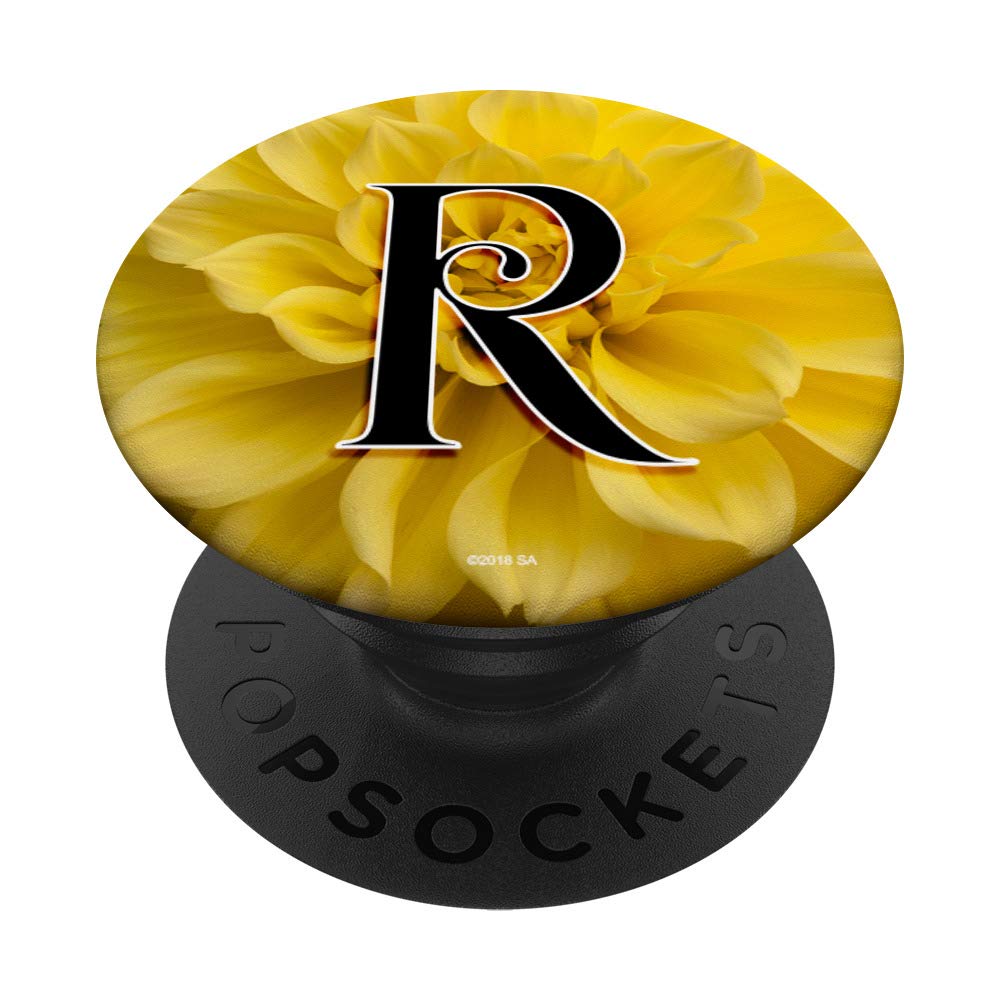 Monogram Flower Gift - Yellow Dahlia Letter R PopSockets Phone Grip & Stand for iPhone, Samsung, Tablets - Perfect for Gifts, Office Use & Travel Accessories