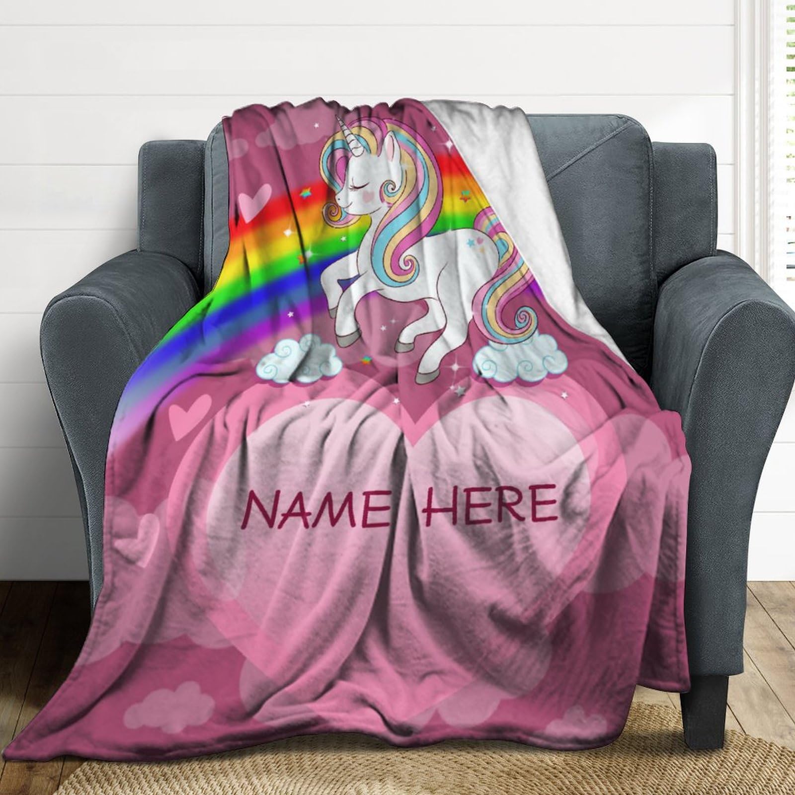 **Personalized Unicorn Throw Blanket for Girls - Custom Name Baby Blanket for Toddlers, Kids & Women - Soft Cozy Gift for Birthday, Christmas & Nursery Decor**