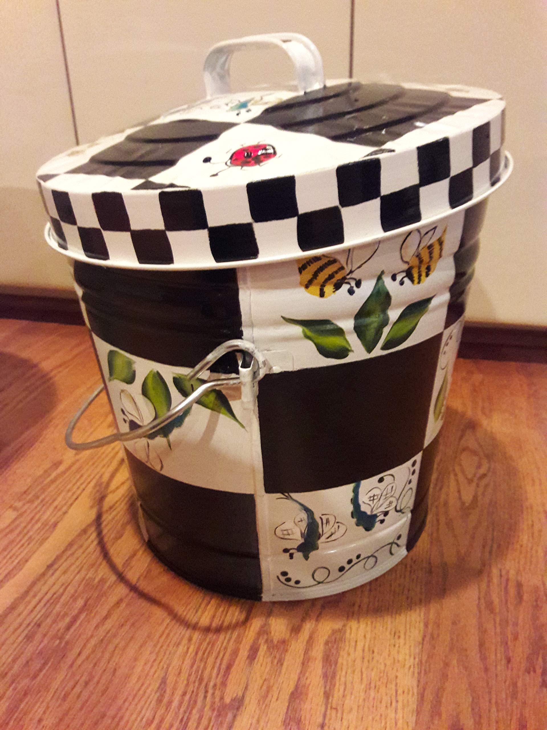 10 Gallon Hand Painted Decorative Trash Can - Elegant Waste Bin for Kitchen, Bathroom & Office - Eco-Friendly Garbage Can with Artistic Designs for Home Decor
