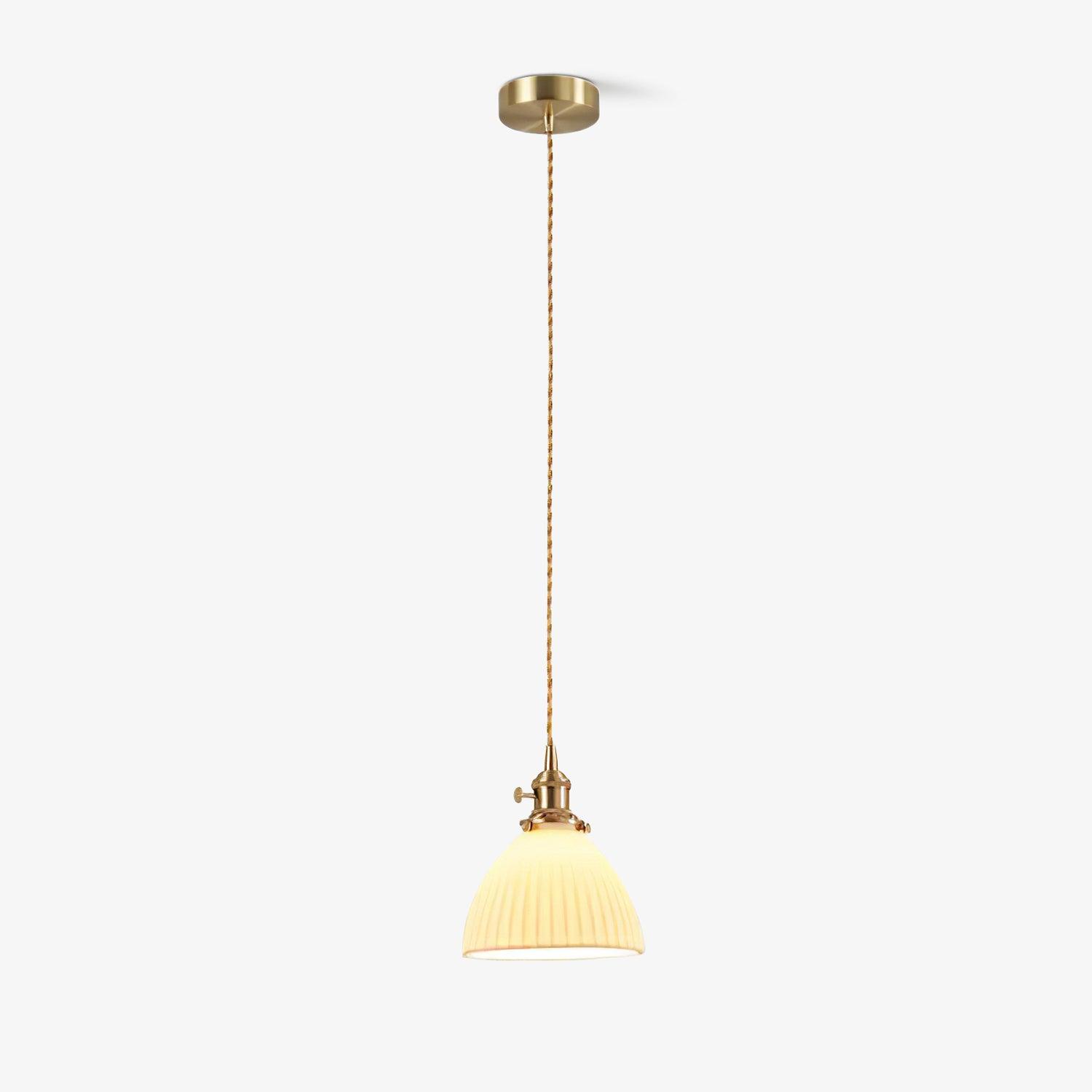 Vintage Brass Pleated Ceramic Pendant Light - Elegant Ceiling Lamp for Dining Room, Kitchen Island & Bedroom Lighting