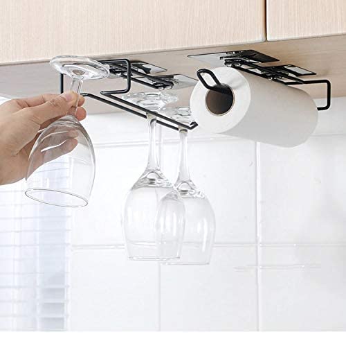 Self Adhesive Wall Mount Multi-Functional Kitchen Organizer - Holds Towels, Tissues & Wine Glasses - Space-Saving Storage for Kitchen, Bathroom, Toilet, Under Cabinet, Garage & Pantry - Perfect for Small Spaces & Home Organization (Pack of 1)