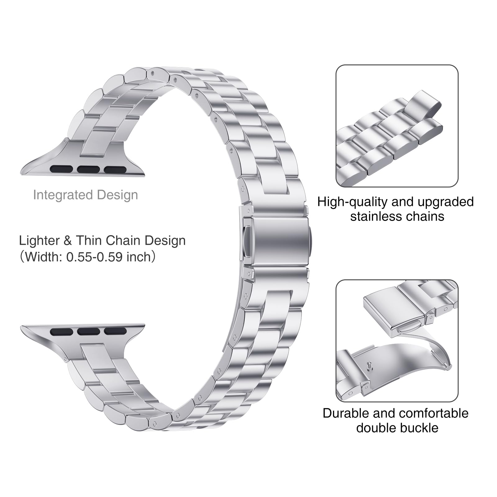2 Pack Premium Thin Stainless Steel Band for Apple Watch 41mm 40mm 38mm - Adjustable Metal Replacement Strap Compatible with iWatch Series 9/8/7/6/5/4/3/2/1 SE - Sleek Unisex Design for Workouts, Office & Everyday Wear
