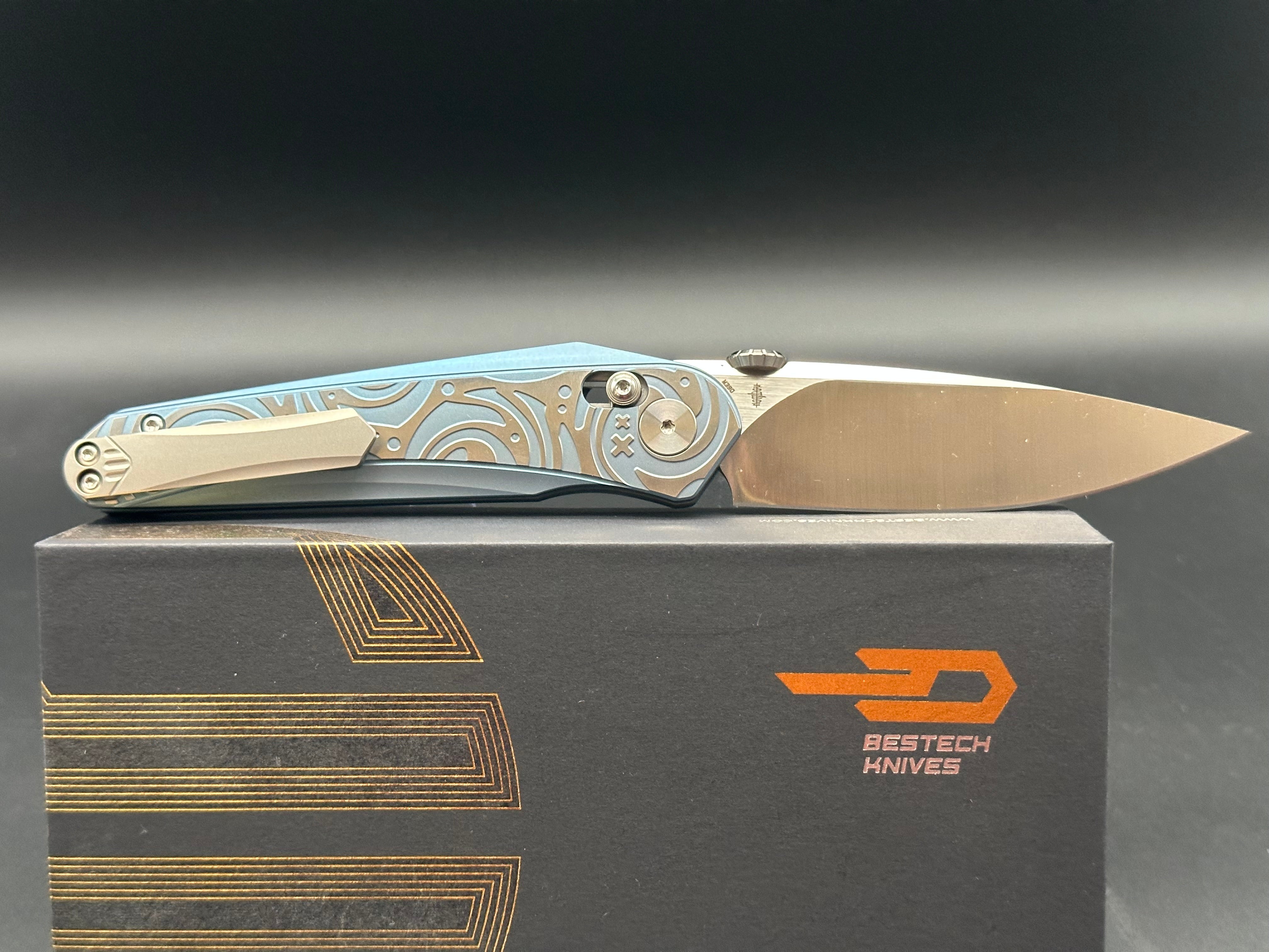 Bestech Mothus Folding Knife - Blue Titanium Handle, M390 Steel Plain Edge, Satin Finish BT2206A | EDC, Outdoor Camping, Hunting & Survival Gear