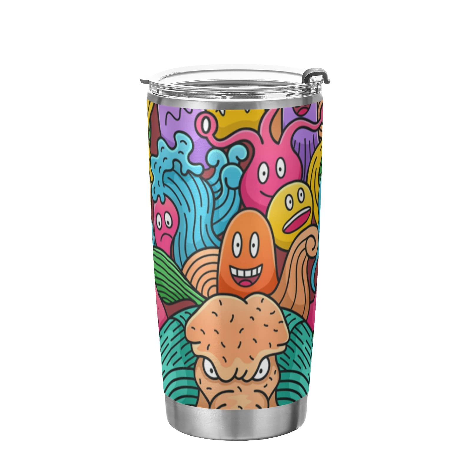 Monster Doodle Elephant 20oz Stainless Steel Tumbler - Double Wall Insulated Travel Coffee Mug with Lid & Straw - Perfect for Hot/Cold Drinks, Office, Gym & Outdoor Adventures