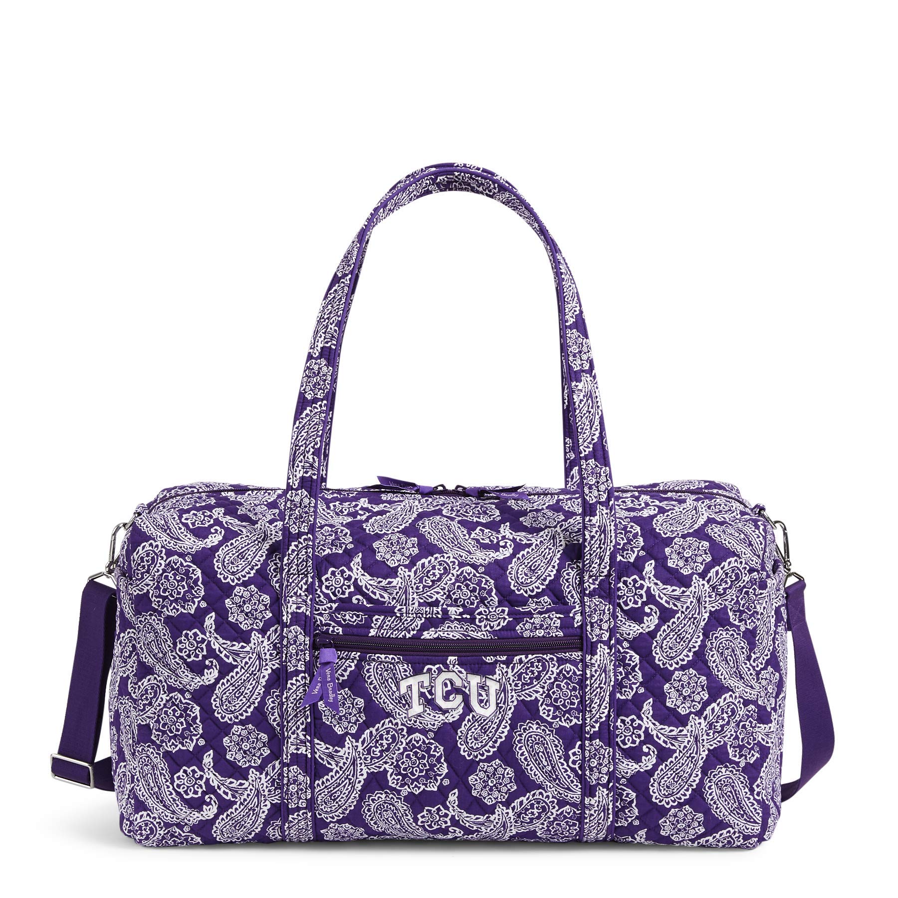 Vera Bradley Women's Cotton Large Travel Duffle Bag - TCU Purple/White Bandana Print | College Duffle Bag for Travel, Gym & Sports | Texas Christian University Team Spirit Gear