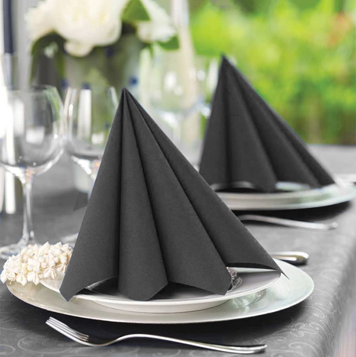 JINYUDOME 100-Pack Premium Black Disposable Hand Towels - Soft Linen Feel Napkins for Restaurants, Parties, and Home Use