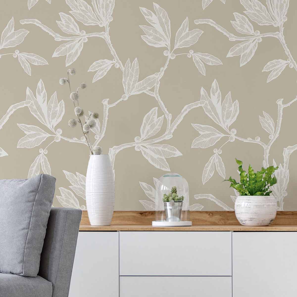 Grey Leaf Peel and Stick Removable Wallpaper 3075 - Self-Adhesive Decorative Wall Covering for Home & Office Decor - Perfect for Bedrooms, Living Rooms, and Accent Walls