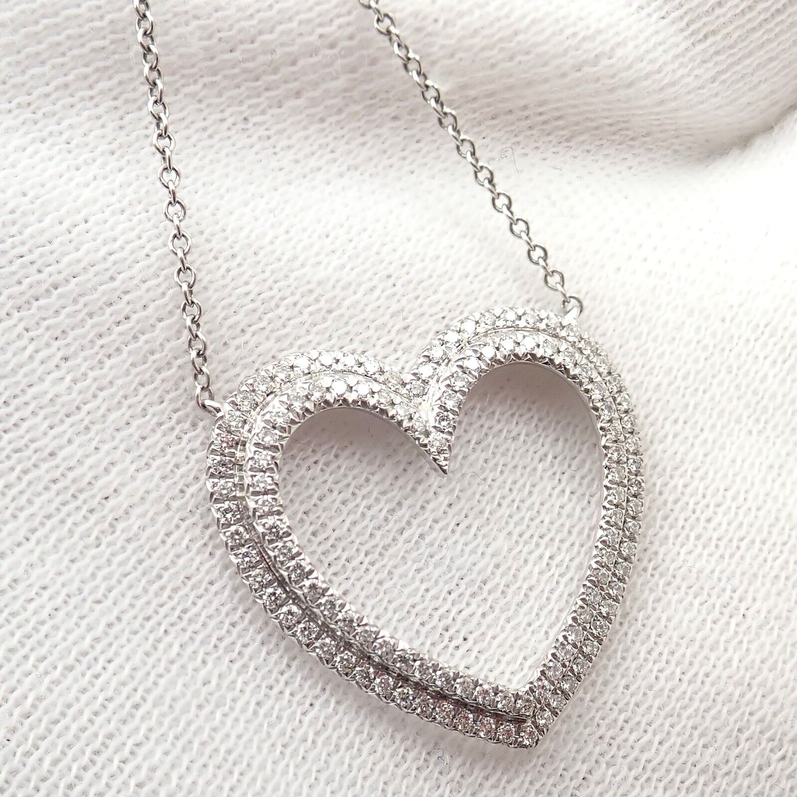 Tiffany & Co Platinum Diamond Heart Double Metro Medium Pendant Necklace for Women - Elegant Jewelry Gift for Anniversary, Valentine's Day & Special Occasions