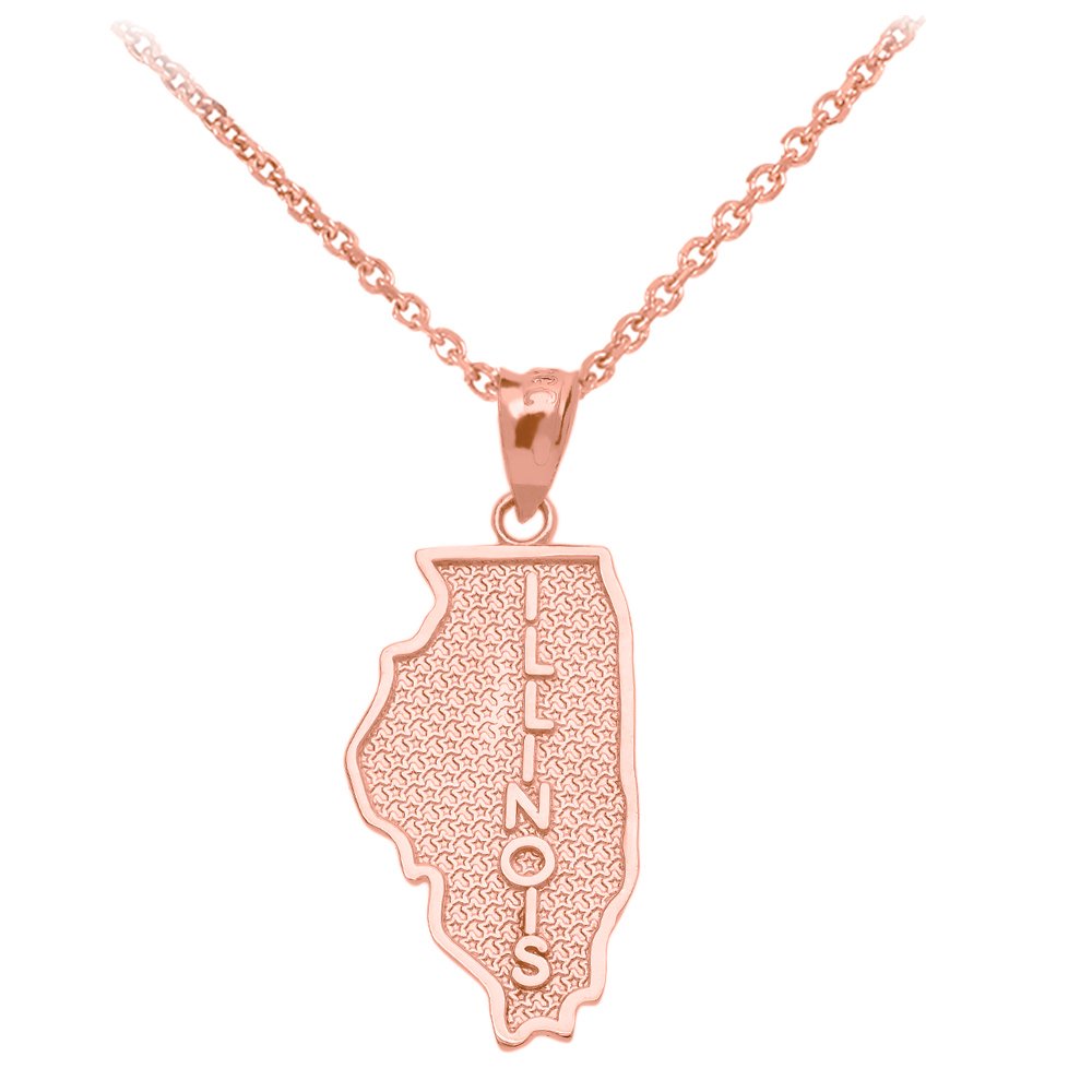 10k Rose Gold Illinois State Map Pendant Necklace - Perfect for Travel Lovers, Graduation Gifts & State Pride Jewelry