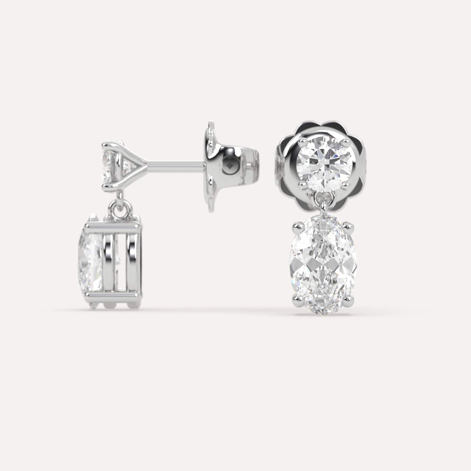 2 Carat Oval Diamond Drop Earrings for Women - 14K White Gold Dangle Earrings - Elegant Wedding, Anniversary & Party Jewelry Gift