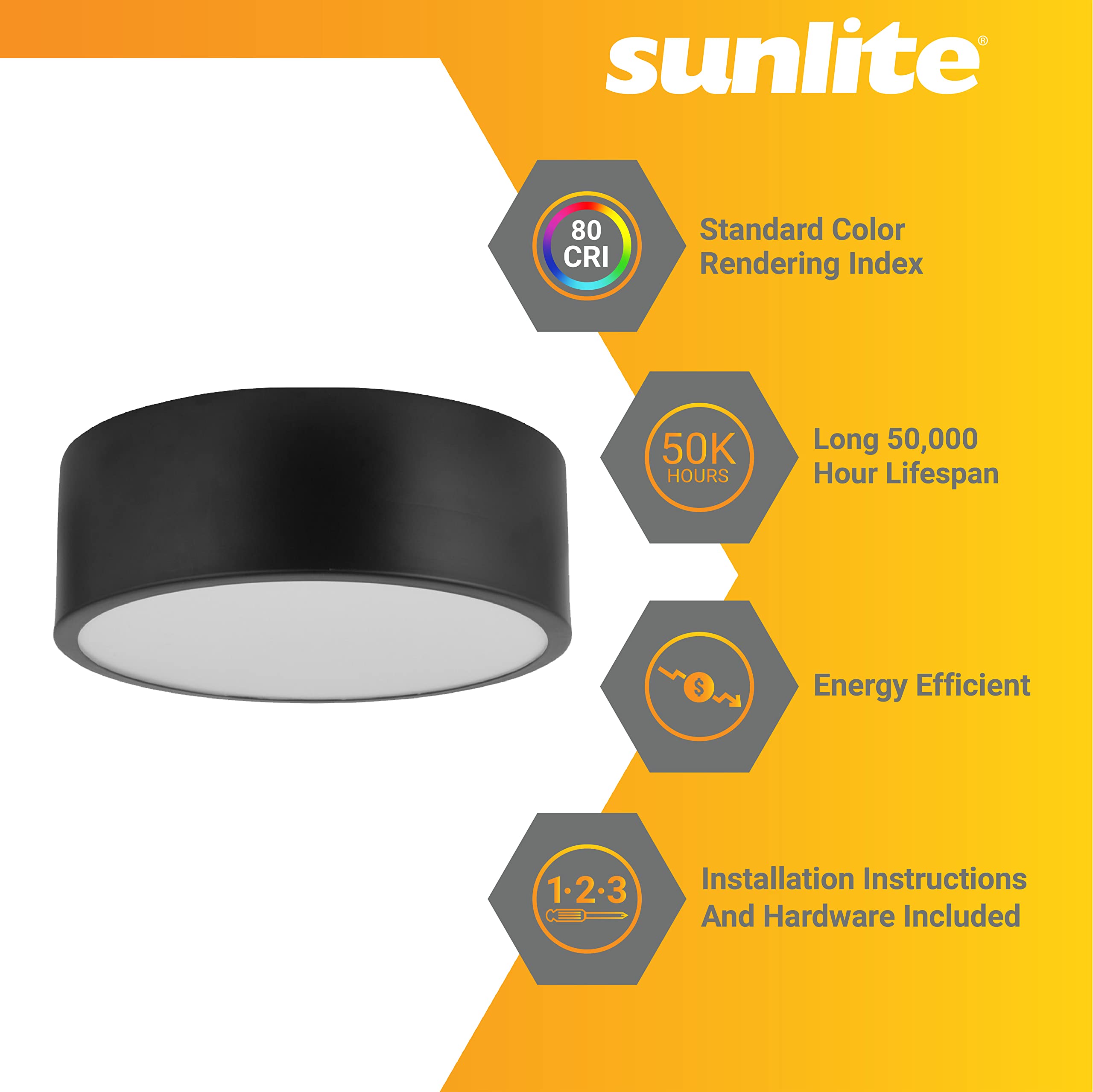 Sunlite 81377 11-Inch LED Ceiling Light Fixture - 15W (60W Equivalent), 950 Lumens, Adjustable Color Temperature (3000K/4000K/5000K), 80 CRI, Dimmable, ETL Certified - Perfect for Bedrooms, Kitchens & Office Lighting