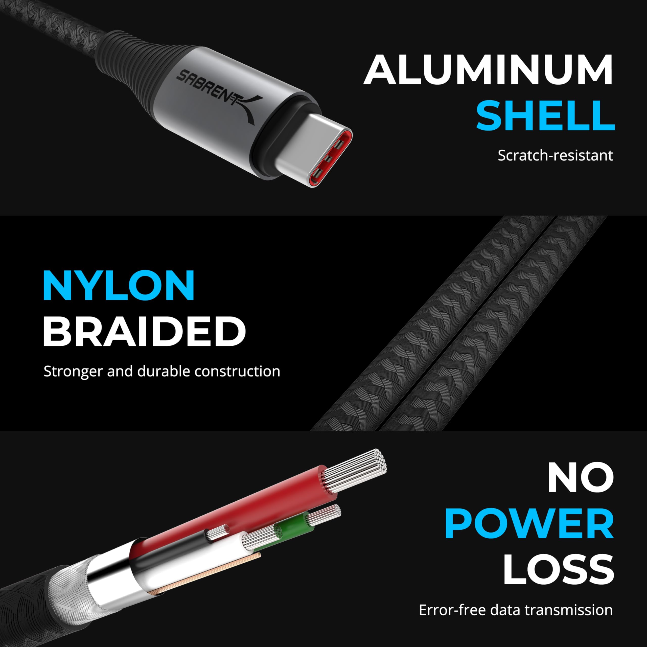 SABRENT USB C to USB C Cable 3.3FT with Smart Display - 100W Fast Charging, 480Mbps Data Transfer, E-Marker Chip - Compatible with MacBook Pro, iPad Pro, Galaxy S23, Pixel 7 - Perfect for Home, Office & Travel Charging Needs
