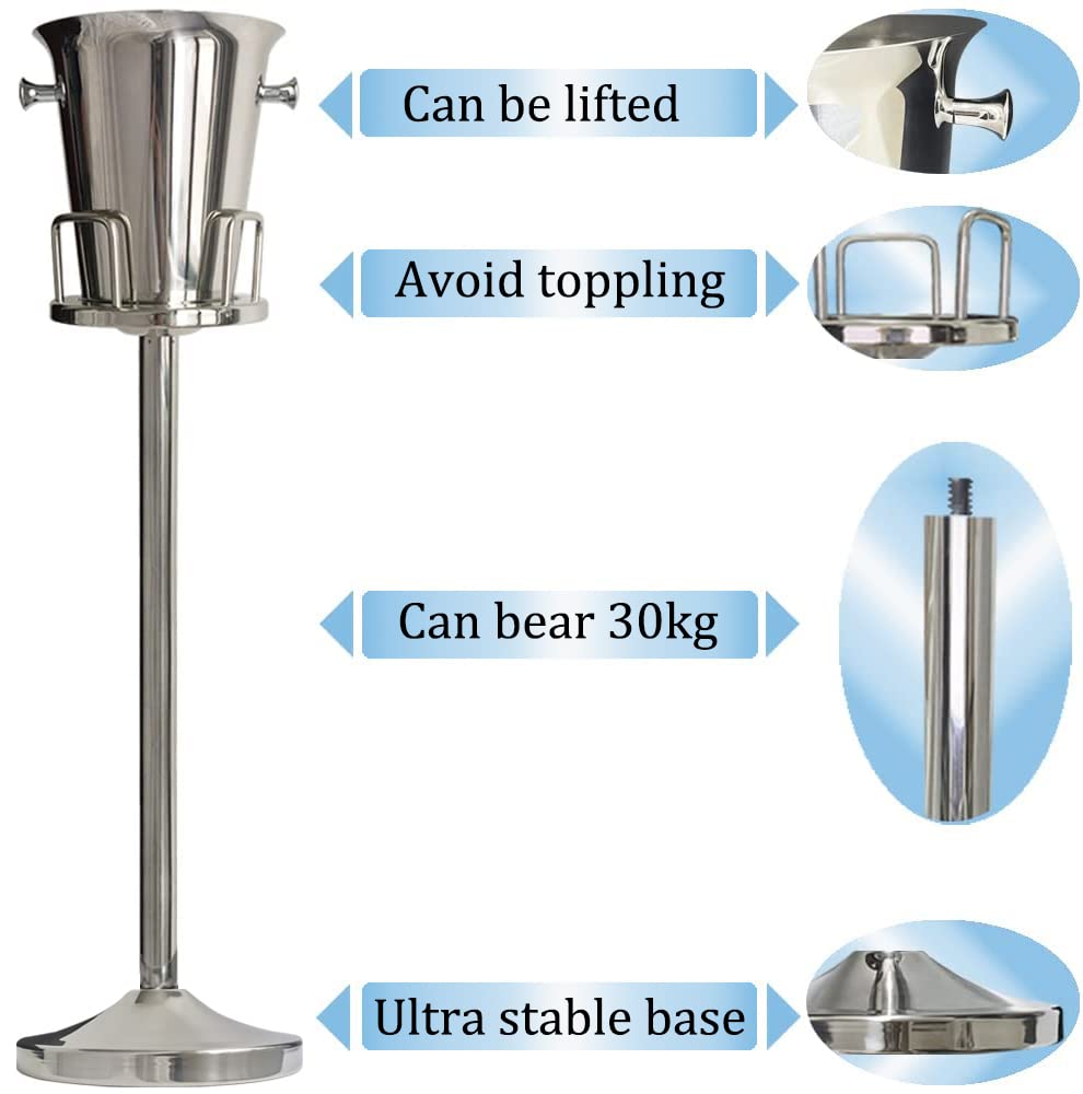Stainless Steel Ice Bucket with Stand - 5L/12lb Gold Champagne Wine Cooler for Parties, Weddings, Bars & BBQs - Perfect for Keeping Beer, Wine & Drinks Chilled at KTV Clubs, Home Gatherings & Outdoor Events