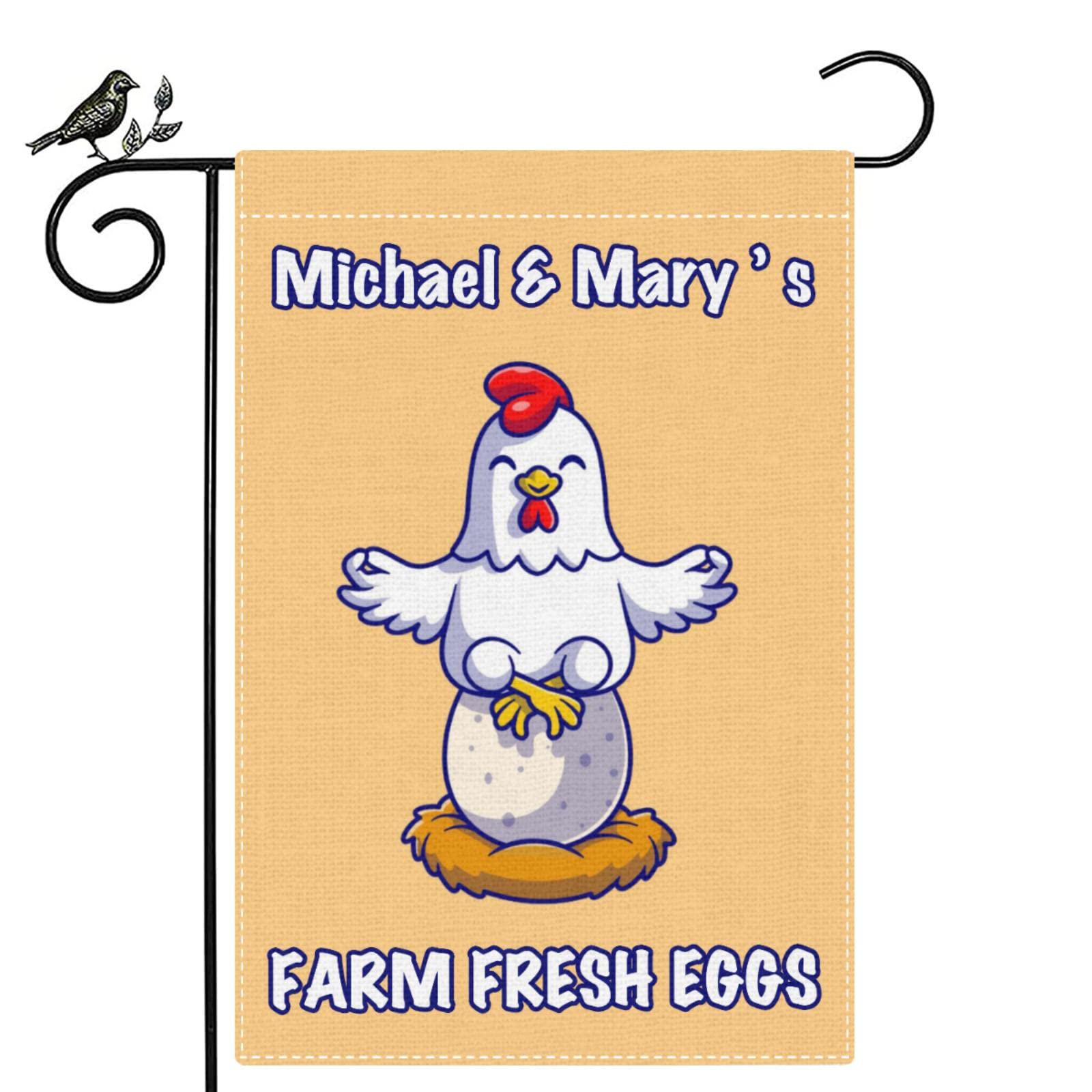 Custom Farm Fresh Eggs Garden Flag - Funny Chicken Coop Yard Decor | 12x18 Inch Double Sided Rustic Farmhouse Banner for Outdoor Lawn, Patio & Spring Decorations