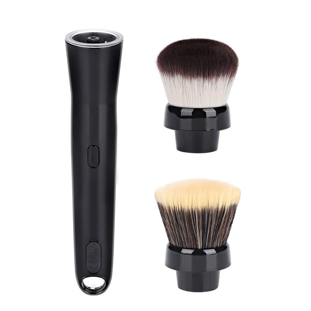 Electric Make Up Brush Set - Automatic Rotating Foundation & Blush Brush with 2 Replaceable Heads - Perfect for Flawless Makeup Application at Home or On-the-Go