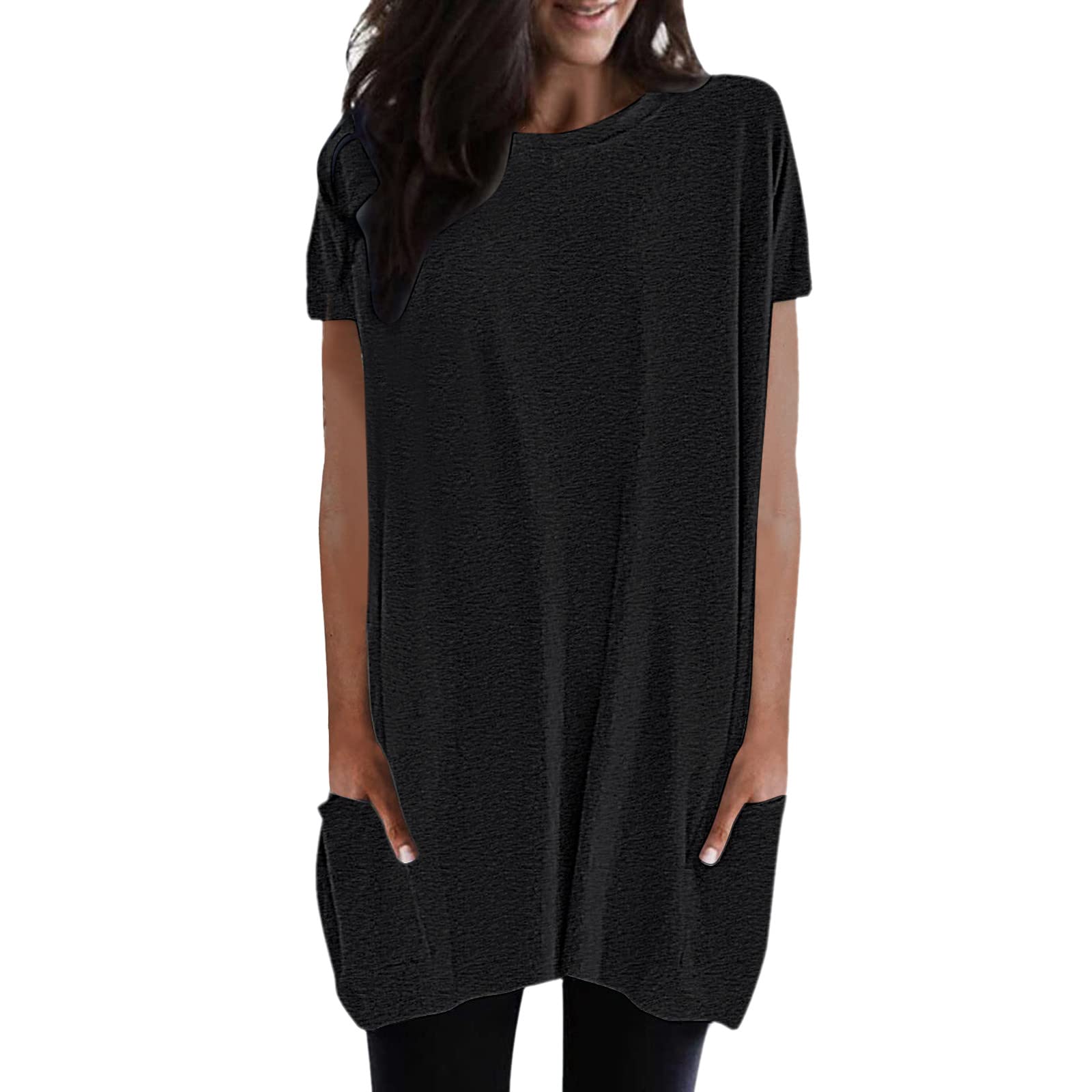 Women's Casual Short Sleeve T-Shirts - Crewneck Raglan Tees with Side Split | Summer Tunic Tops for Everyday Wear, Outings & Vacation