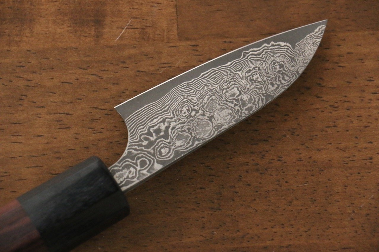 Masakage Kumo VG10 Damascus Petty Utility Knife 75mm - Japanese Shitan Handle - Perfect for Slicing Fruits, Vegetables & Boneless Meat - Ideal for Home Chefs & Professional Kitchens