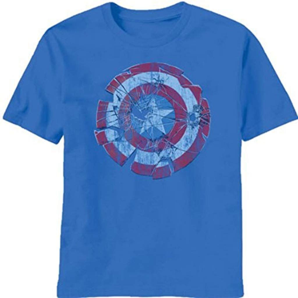 Captain America Glass Shield Shatter Sky Diver Blue Men's T-Shirt | Marvel Superhero Graphic Tee | Casual Wear & Cosplay Costume for Comic Con & Movie Fans