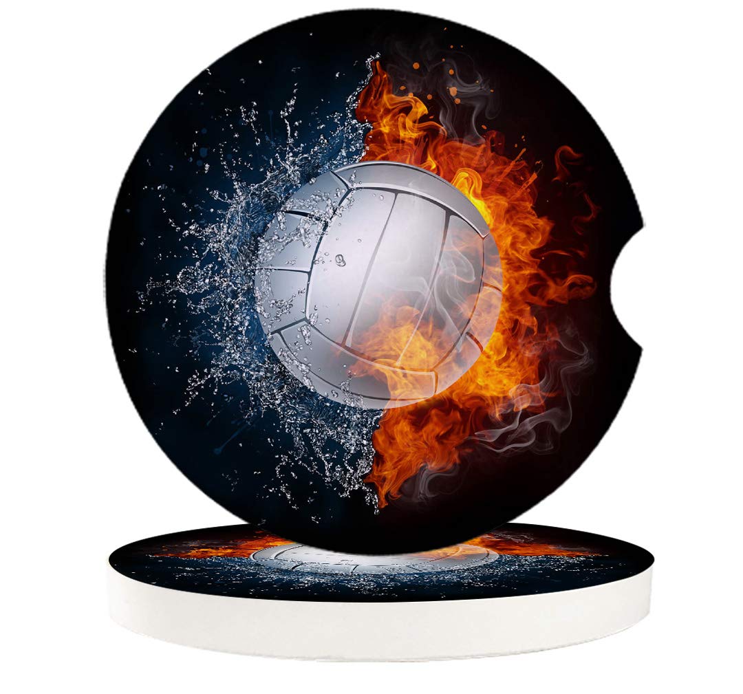 Volleyball Car Coasters 2-Pack - Absorbent Ceramic Cup Mats for Car Cup Holders | Keep Your Vehicle Clean & Dry | Perfect for Sports Enthusiasts & Volleyball Fans | Ideal for Road Trips, Commuting & Game Days