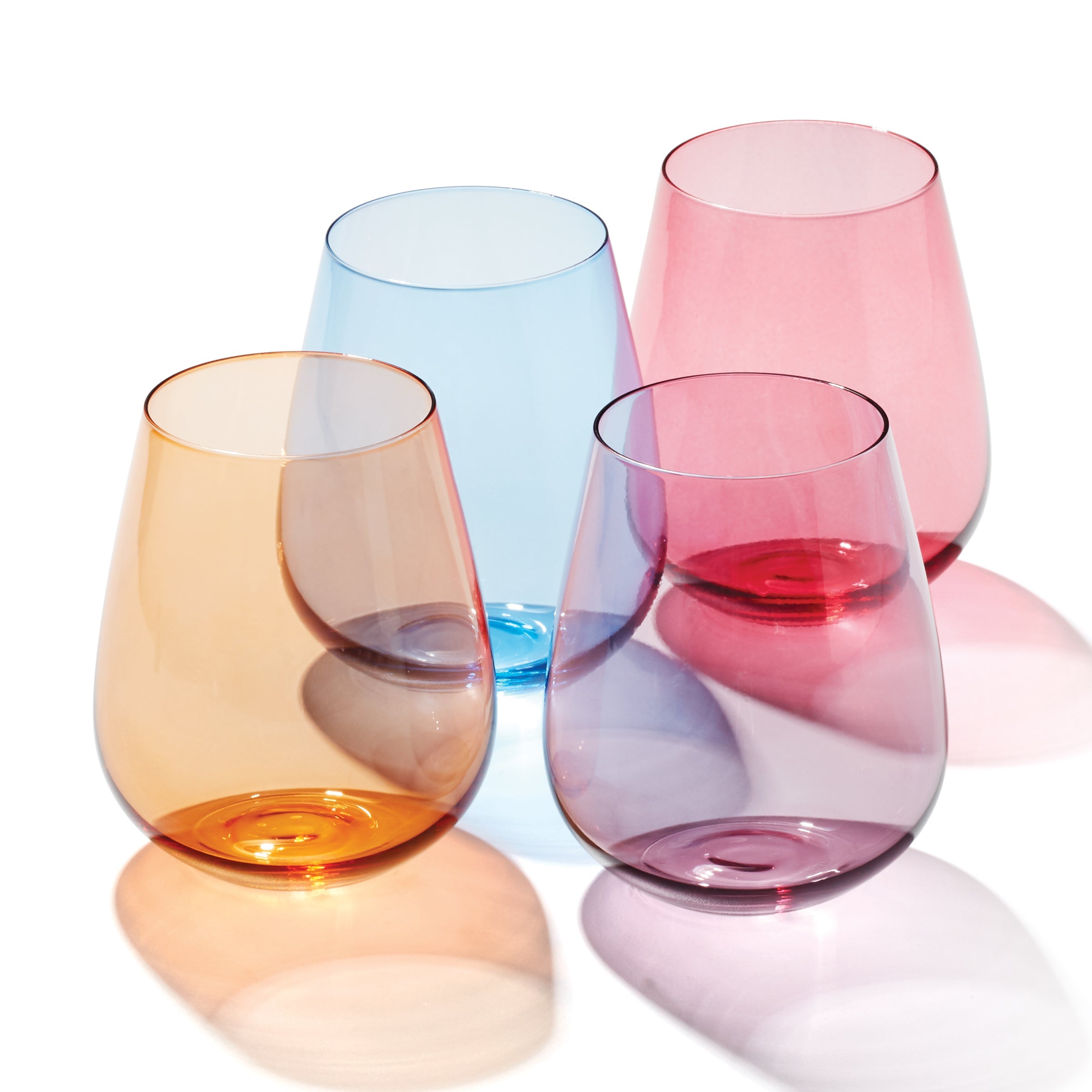 True Colors Stemless Wine Glasses Set of 4 - Elegant & Durable Unbreakable Wine Tumblers for Parties, Weddings & Home Entertaining