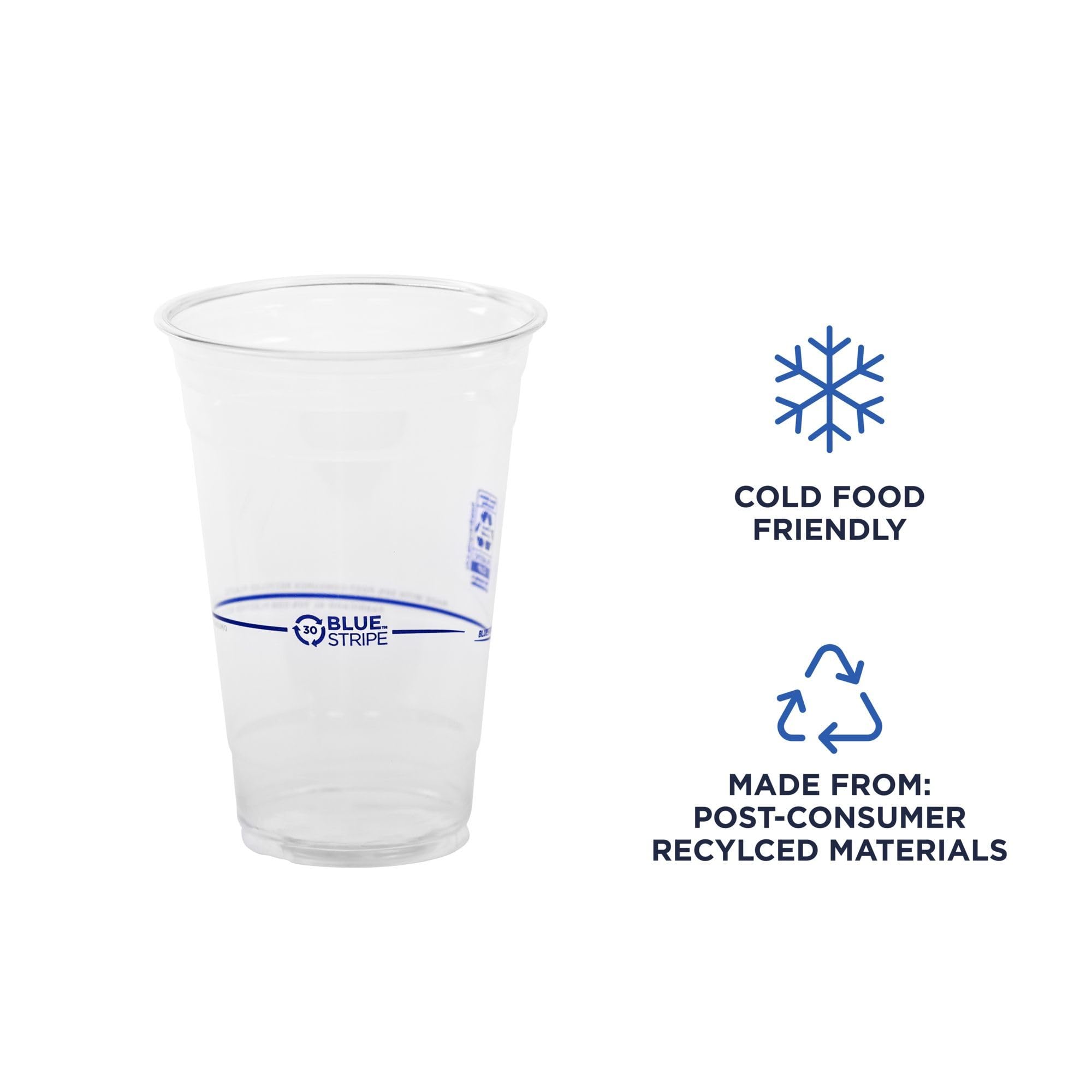 ECO PRODUCTS BlueStripe Recycled 20oz Plastic Cups - Case of 1000, 30% Post-Consumer Recycled PET (rPET) - Clear Disposable Cups for Cold Drinks, Iced Coffee, Smoothies & Party Snacks - Eco-Friendly & BPA-Free
