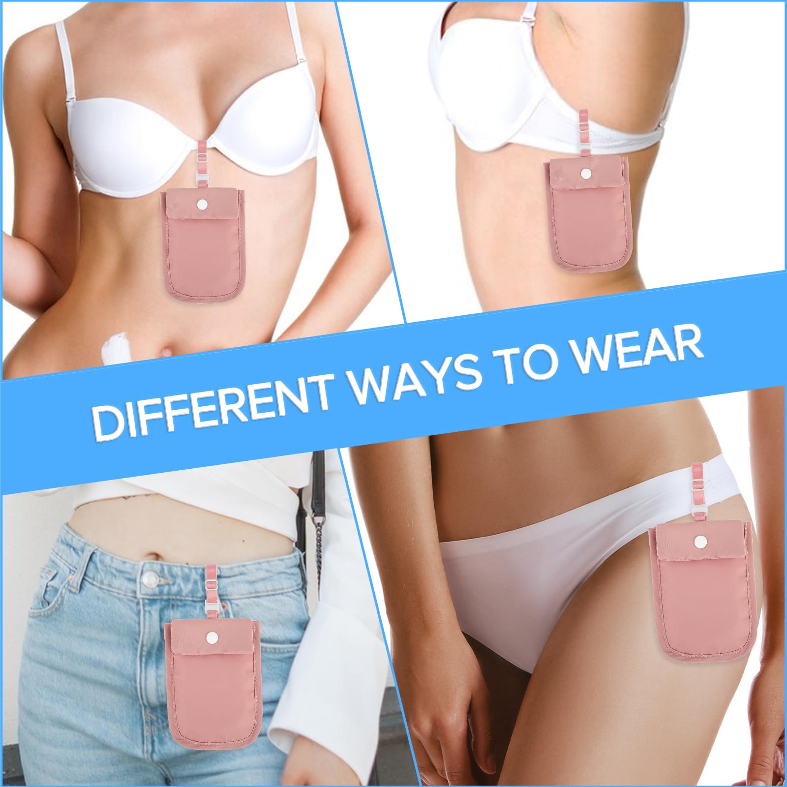 Ouligay Women's Hidden Travel Bra Wallet with Adjustable Strap - Undercover Money Pouch for Cash, Credit Cards & Valuables - Perfect for Travel, Gym & Everyday Security (Pink)