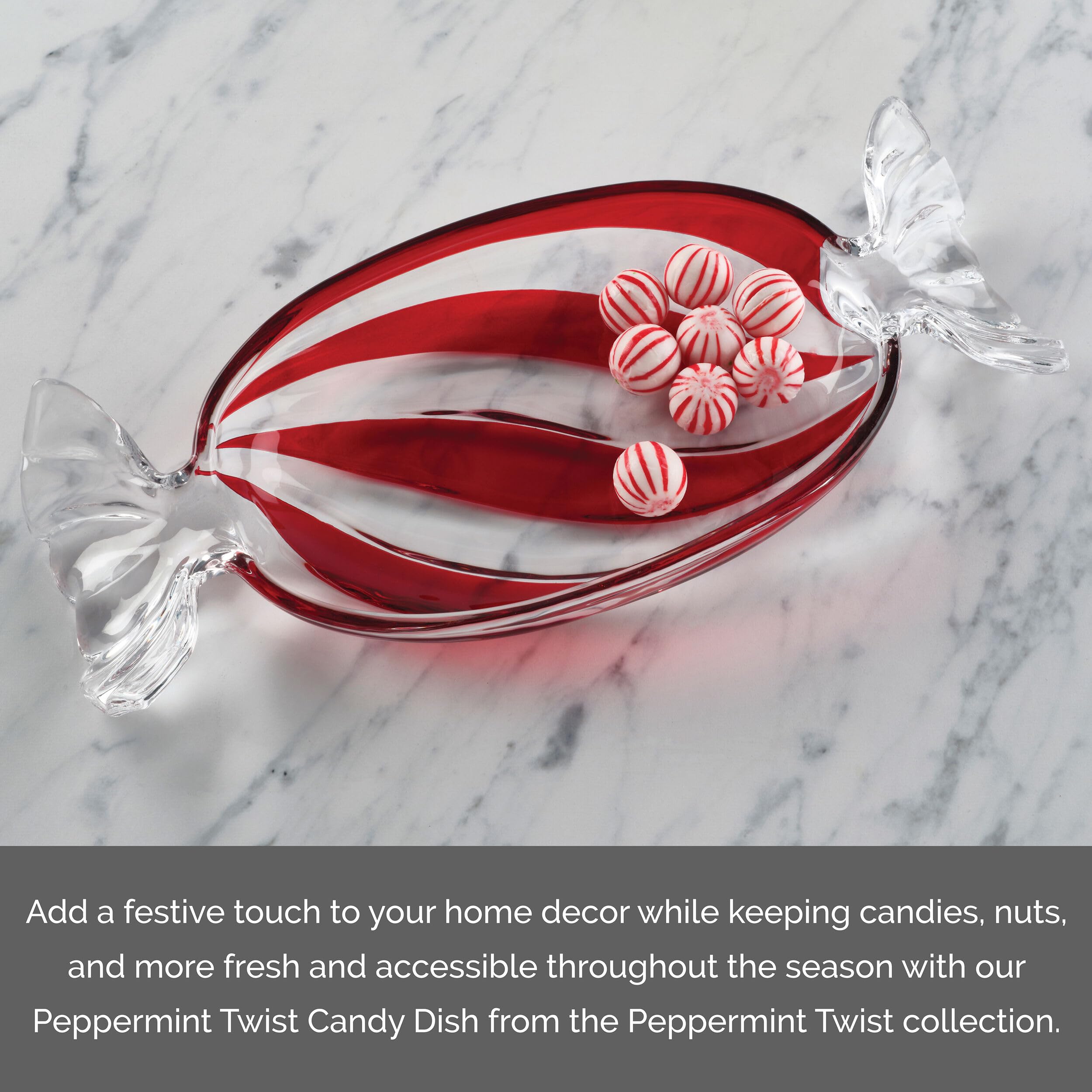 Mikasa Peppermint Christmas Holiday Twist Glass Candy Dish - 13.75 Inch Festive Serving Bowl for Holiday Parties, Candy Display & Home Decor