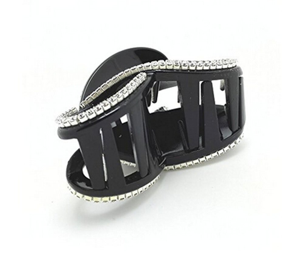 2 PCS Elegant Rhinestone Crystal Hair Clips - Butterfly Hairpins for Women, Fancy Jaw Clips Barrettes Value Pack (Black) | Perfect for Weddings, Parties & Everyday Styling