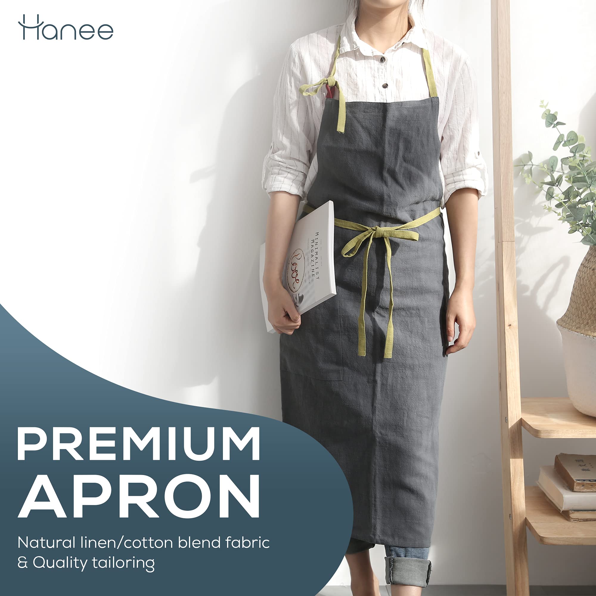 Premium Linen Kitchen Apron for Women & Men - Adjustable Bib Apron with Pockets for Cooking, Baking & Grilling (9 Colors) - Ideal for Home Chefs, BBQ Parties & Professional Kitchens