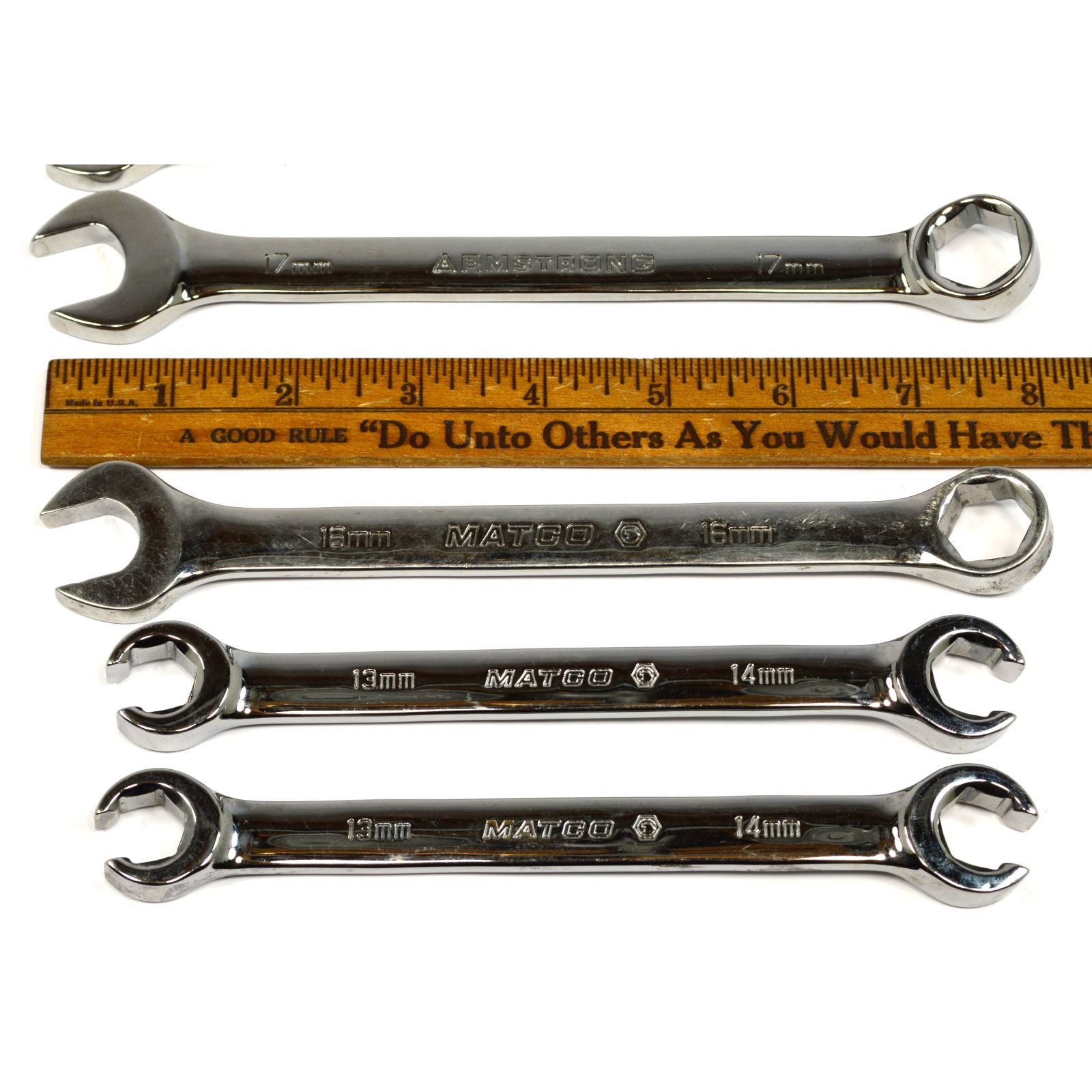 Premium 7-Piece Mixed Wrench Set - Matco & Armstrong Metric Combo & Flare Nut Wrenches - Perfect for Automotive Repair, DIY Projects & Professional Mechanics