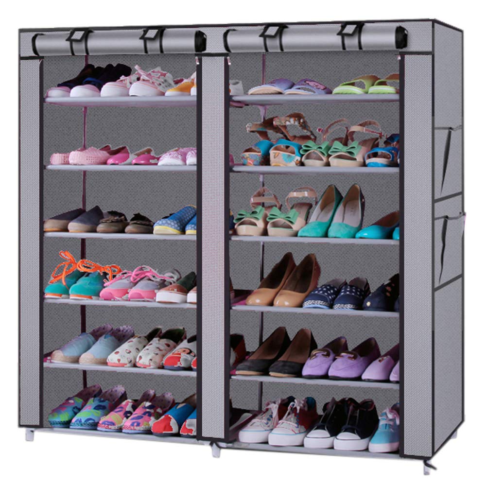 6-Tier Shoe Rack Organizer with Dustproof Cover - Free Standing Shoe Storage Cabinet for Closet & Entryway - Holds 40 Pairs of Shoes for Sneakers, High Heels, Boots - Perfect for Bedroom, Dorm, Apartment Organization (Grey)