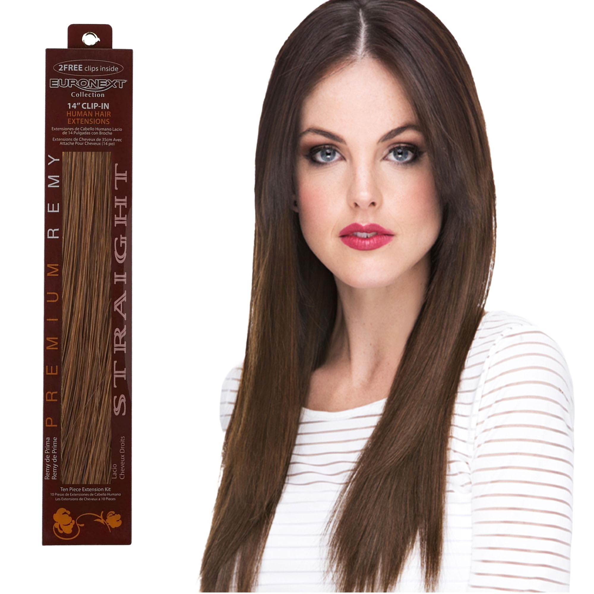 EURONEXT Clip-in Hair Extensions 14 Inches - 100% Remy Human Hair for Straight & Curly Styles (Dark Brown) | Perfect for Volume, Length & Styling | Great for Parties, Weddings & Daily Wear