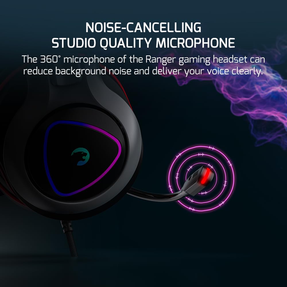 GAMEPOWER Ranger USB Gaming Headset with 7.1 Virtual Surround Sound - Wired RGB LED Headphones, 53MM Drivers, 360 Spatial Audio & Noise Cancelling Mic for PC, PS4, PS5 (Black) - Perfect for Competitive Gaming & Immersive Entertainment