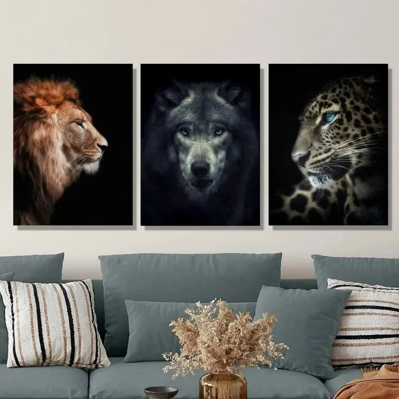 3pcs Wildlife Portrait Closeup Painting Metal Print - Ready to Hang Wall Art Decor for Living Room, Bedroom & Office