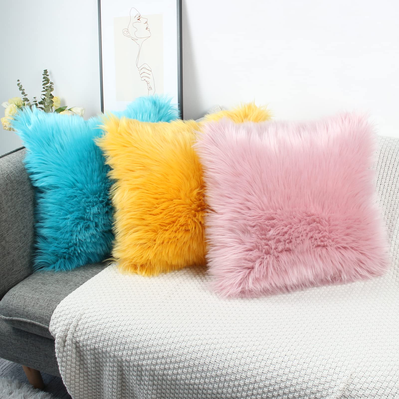 OYIMUA 20x20 Fluffy Faux Fur Decorative Throw Pillow Covers - Soft Plush Blush Pink Luxury Cushion Covers for Sofa, Couch, Living Room & Bedroom (Set of 2) | Farmhouse Style Home Decor & Cozy Accent Pillows