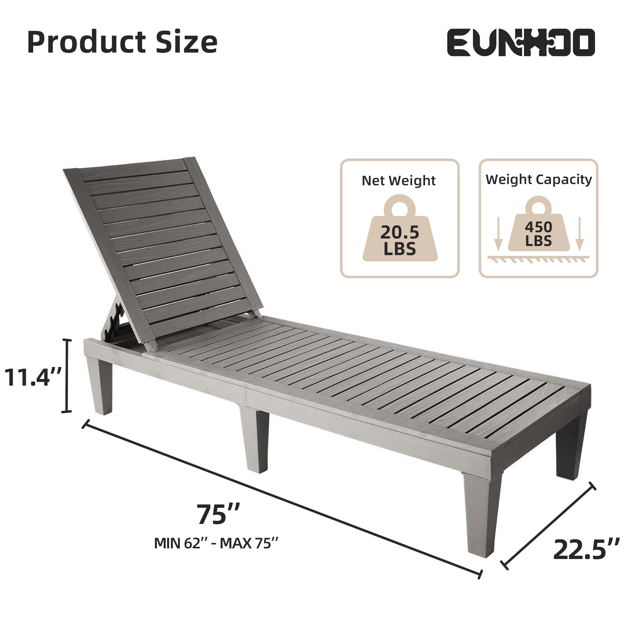 5-Position Adjustable Outdoor Lounge Chaise - Waterproof Pool Sun Lounger Chair for Garden, Beach, Patio & Deck - Perfect for Sunbathing & Relaxation (Set of 4) - Ideal for Backyard, Vacation Homes & Resort Style Living