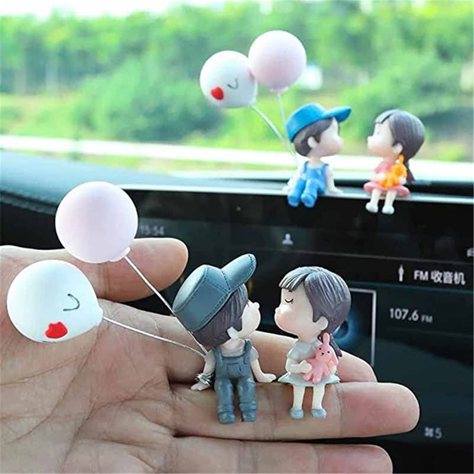 Adorable Couple Car Interior Decor - 4 Pairs Cute Cartoon Couple Ornaments for Dashboard & Windshield - Perfect Romantic Car Accessories for Couples, Valentine's Day Gifts & Newlyweds