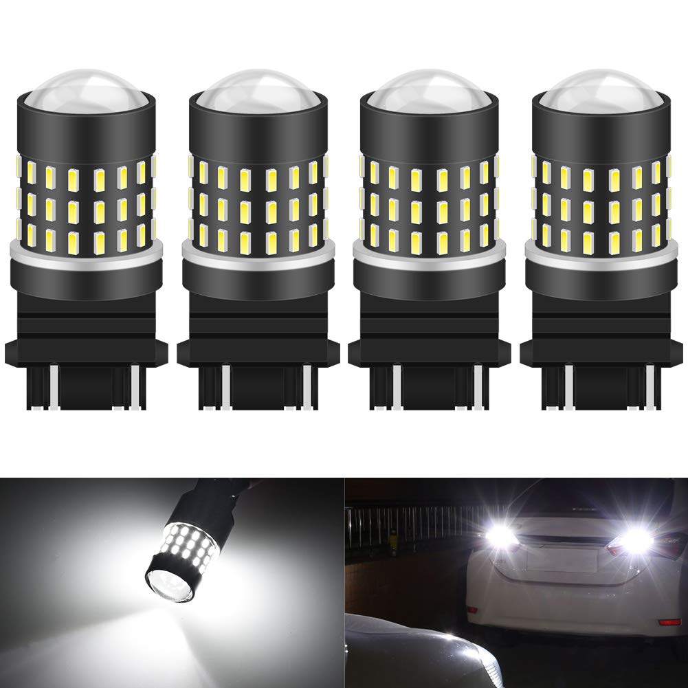 KATUR 3157 3047 3057 3155 3156 LED Bulbs - Super Bright 650 Lumens High Power 3014 54-Chipset Replacement for Turn Signal, Reverse, Brake, Tail, Stop, Parking & RV Lights - Xenon White (Pack of 4) - Perfect for Car Upgrades, Motorcycle Lighting & Vehicle Safety Enhancement