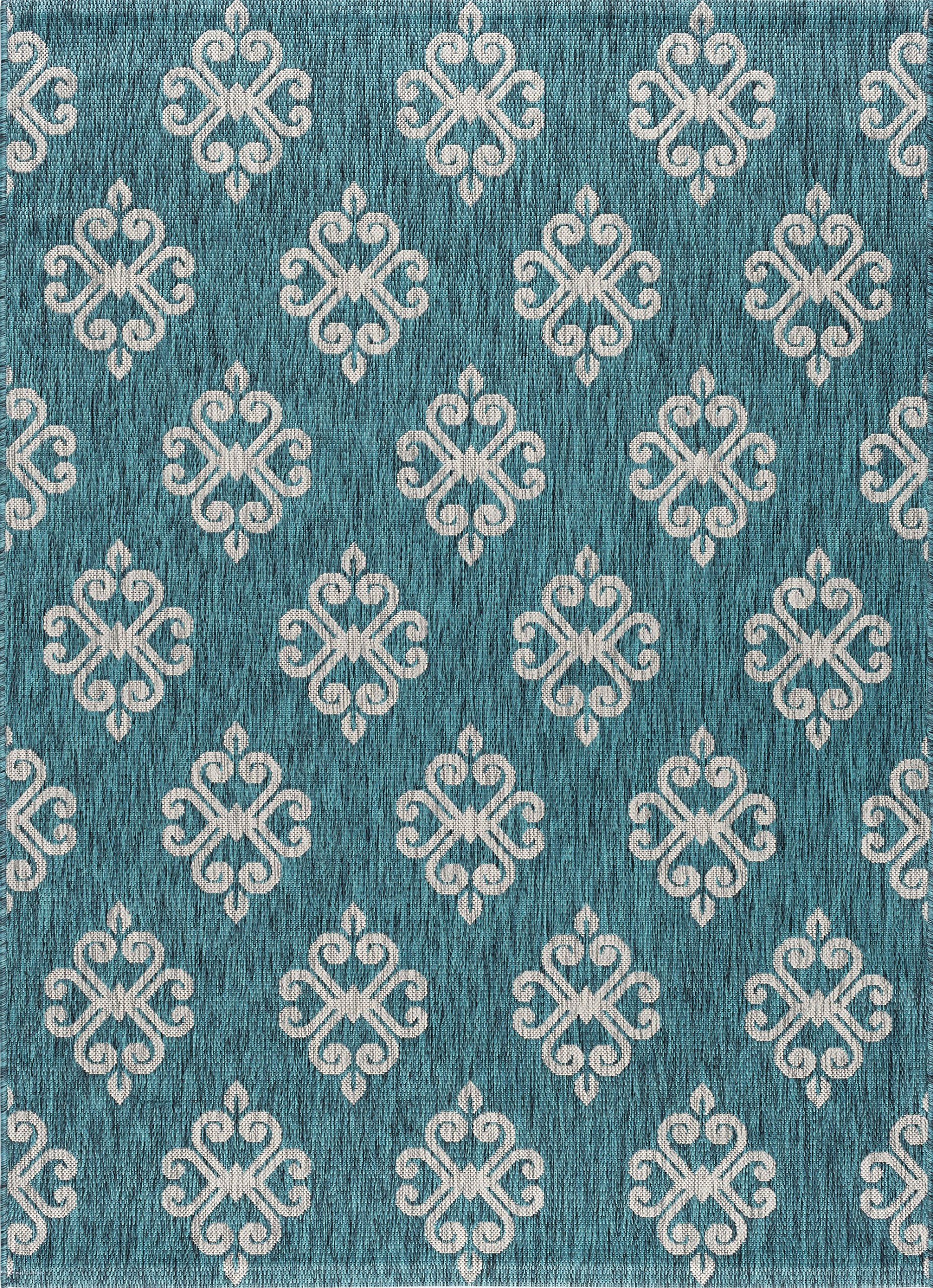 Teal Jute Large Water Resistant Indoor Outdoor Rug 8x10 - Entryway, Patio, Deck, Garden, Porch, Hallway, Living Room & Bedroom Carpet - Perfect for High Traffic Areas & Weatherproof Outdoor Use