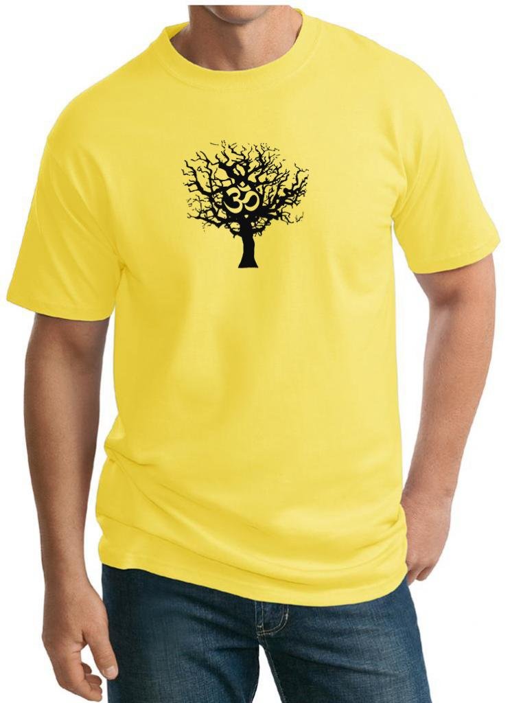 Cool Men's Yoga T-Shirt - Black Tree of Life Design on Yellow Tall Tee | Perfect for Yoga, Gym & Casual Wear