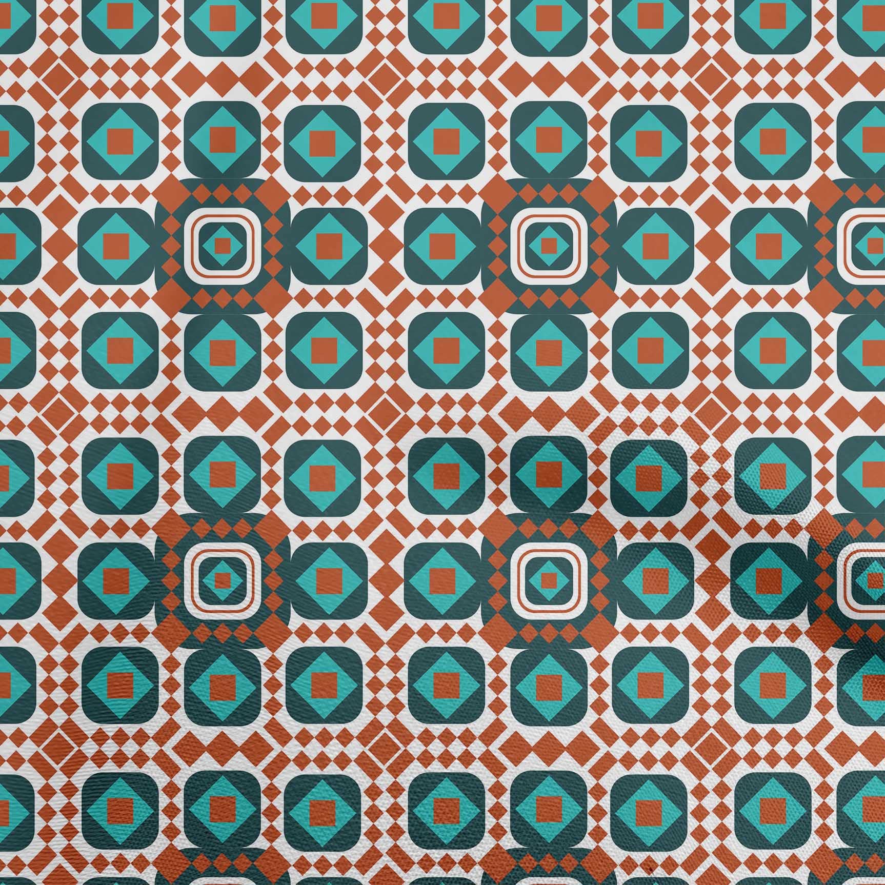 Premium Orange Geometric Print Polyester Spandex Fabric - 56