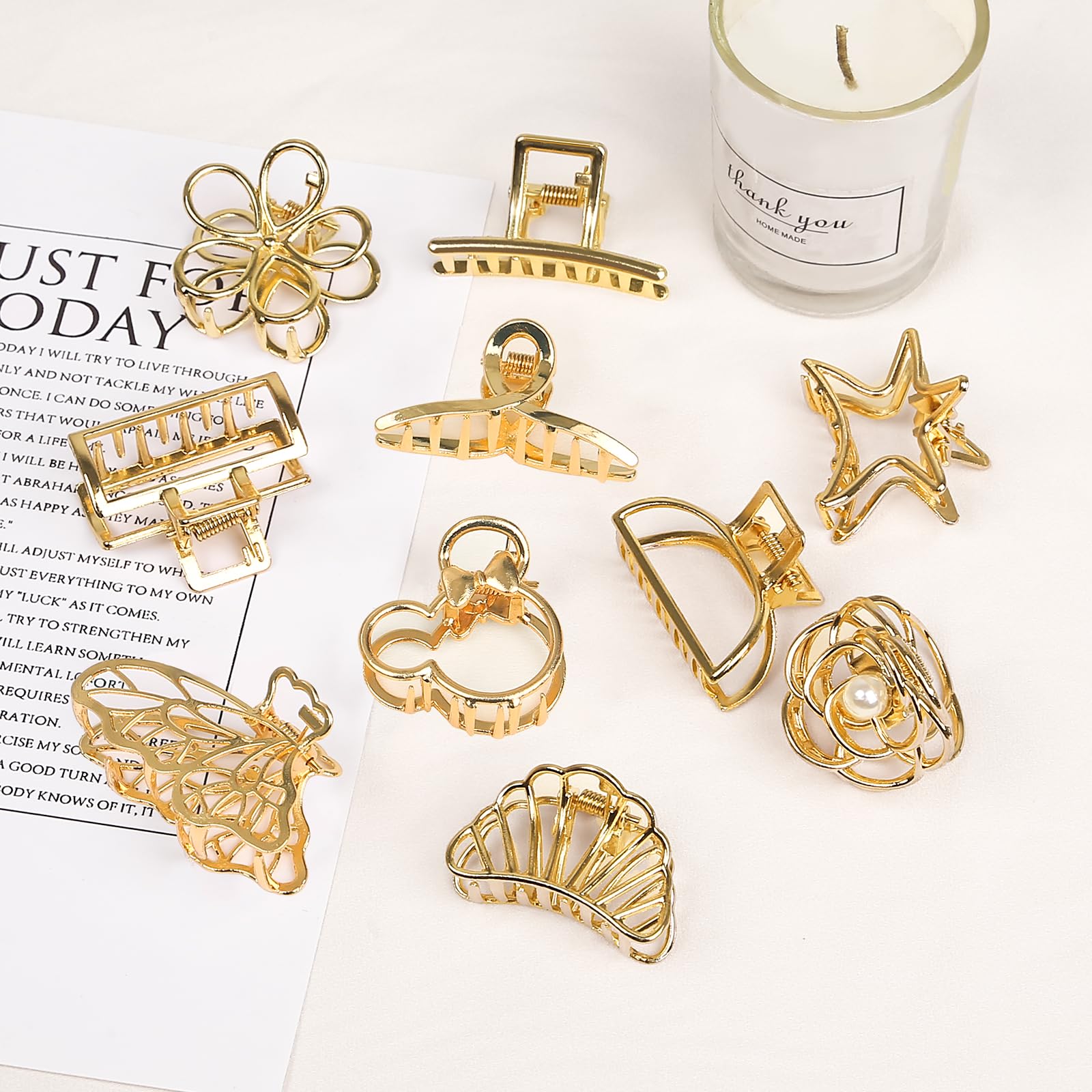 10PCS Gold Hair Clips for Women - Small Gold Claw Clips for Women & Girls - Mini Metal Hair Accessories - Perfect for Parties, Weddings & Everyday Styling